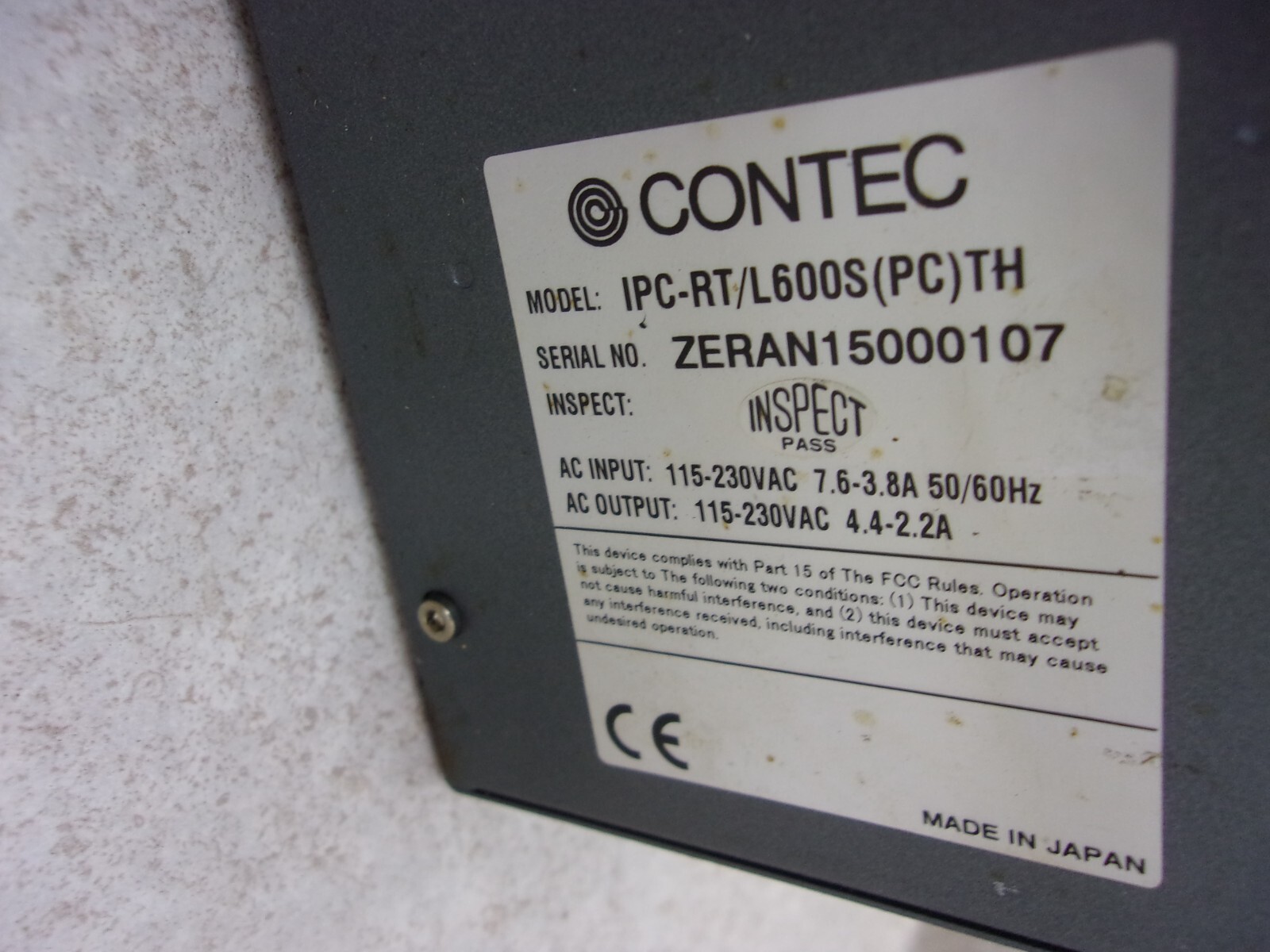 CONTEC IPC-RT/L600S(PC)TH OPERATOR INTERFACE TOUCH SCREEN, F0867