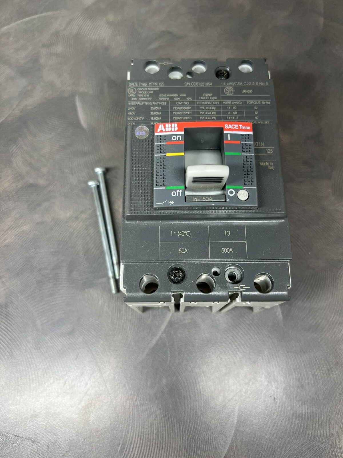 NEW NEVER USED XT1NU3050AFF000XXX ABB 50 AMP BREAKER WITHOUT BOX