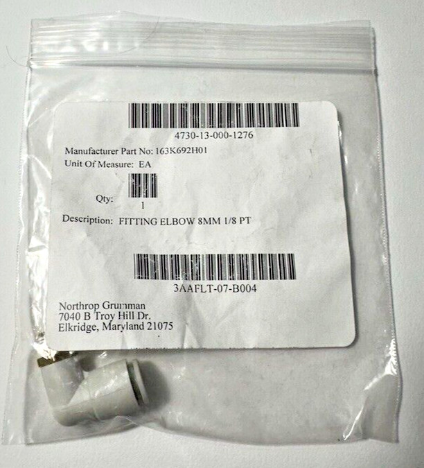 Northrop Grumman 163K692H01 Fitting Elbow 8MM 1/8 PT