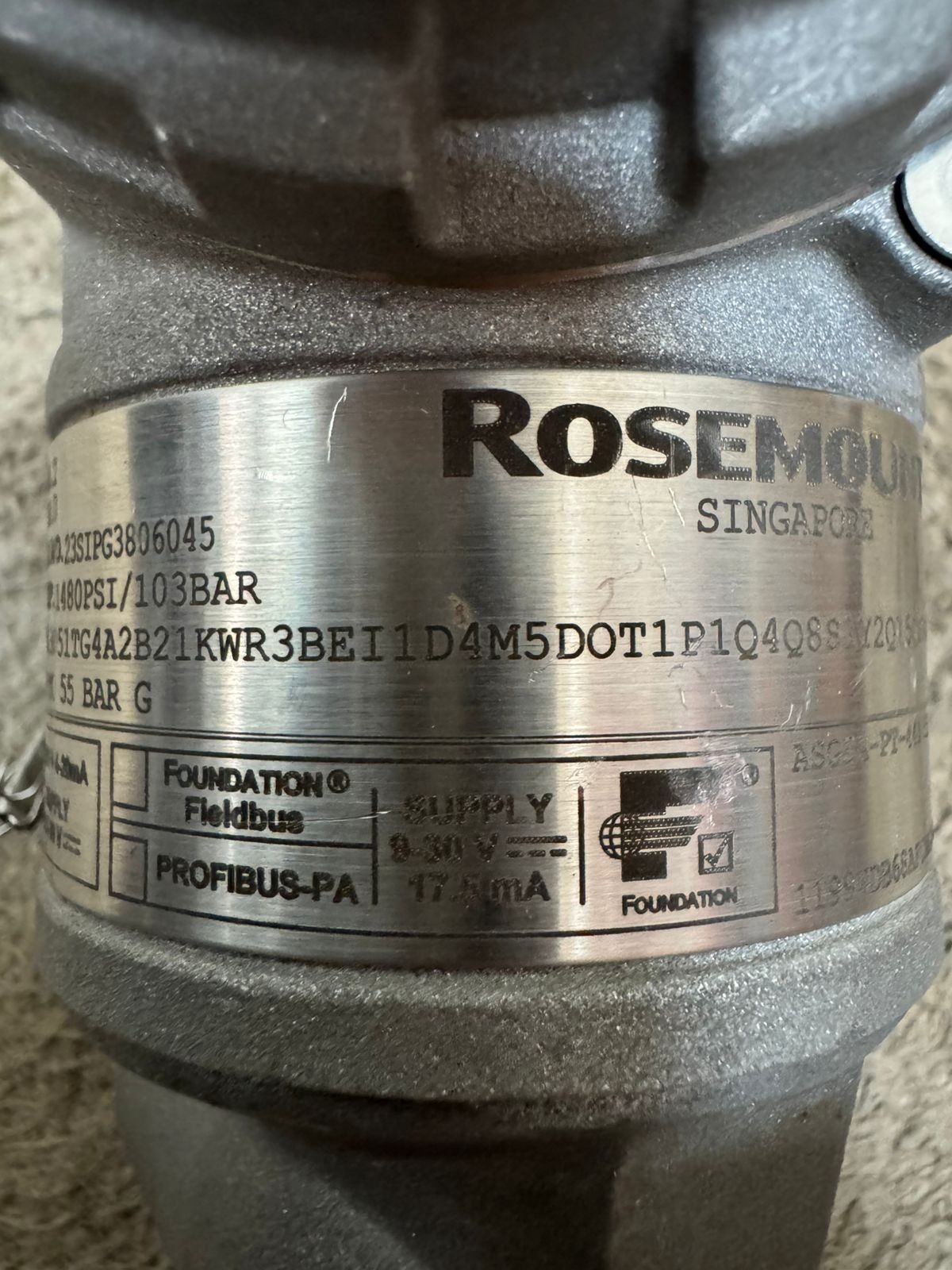 Rosemount / Pressure Transmitter / 3051TG4 / WP 1480PSI-103BAR / Cal. 0-55BAR G