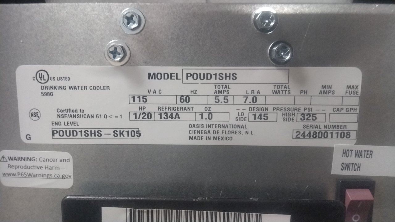 Oasis POUD1SHS 40-1/2 In H 115VAC Black Freestanding Plumbed Water Dispenser