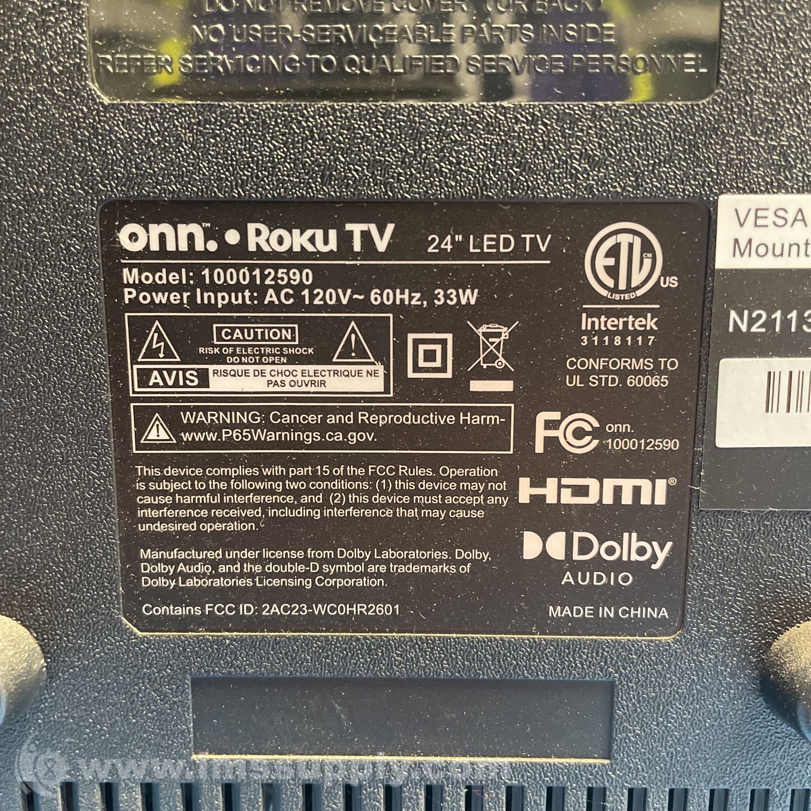Onn. 100012590 Roku 24 inch 720P LED TV USIP