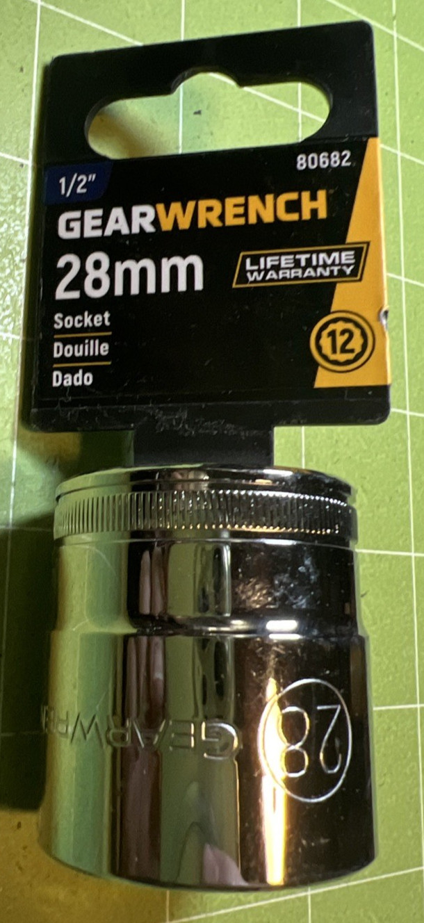 Gearwrench 1/2 Inch Drive 28mm Metric Chrome Socket New 80682