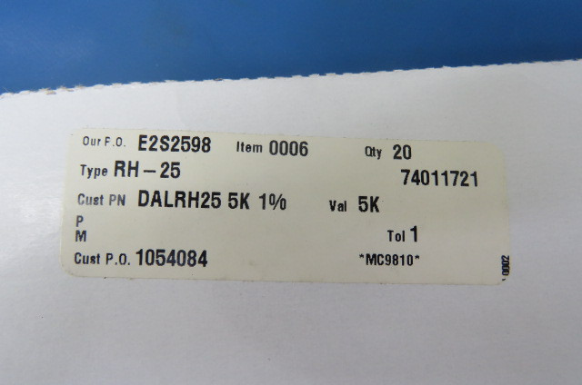 DALE/VISHAY RH0255K000FC02 Qty of 10 per Lot RES 5K 25W 1% MILSTY