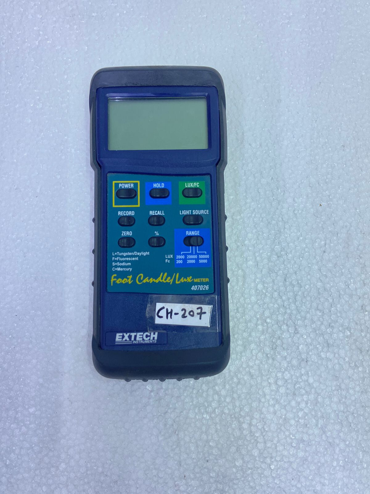 Extech 407026 Foot Candle Lux Heavy Duty Light Meter , CH#207