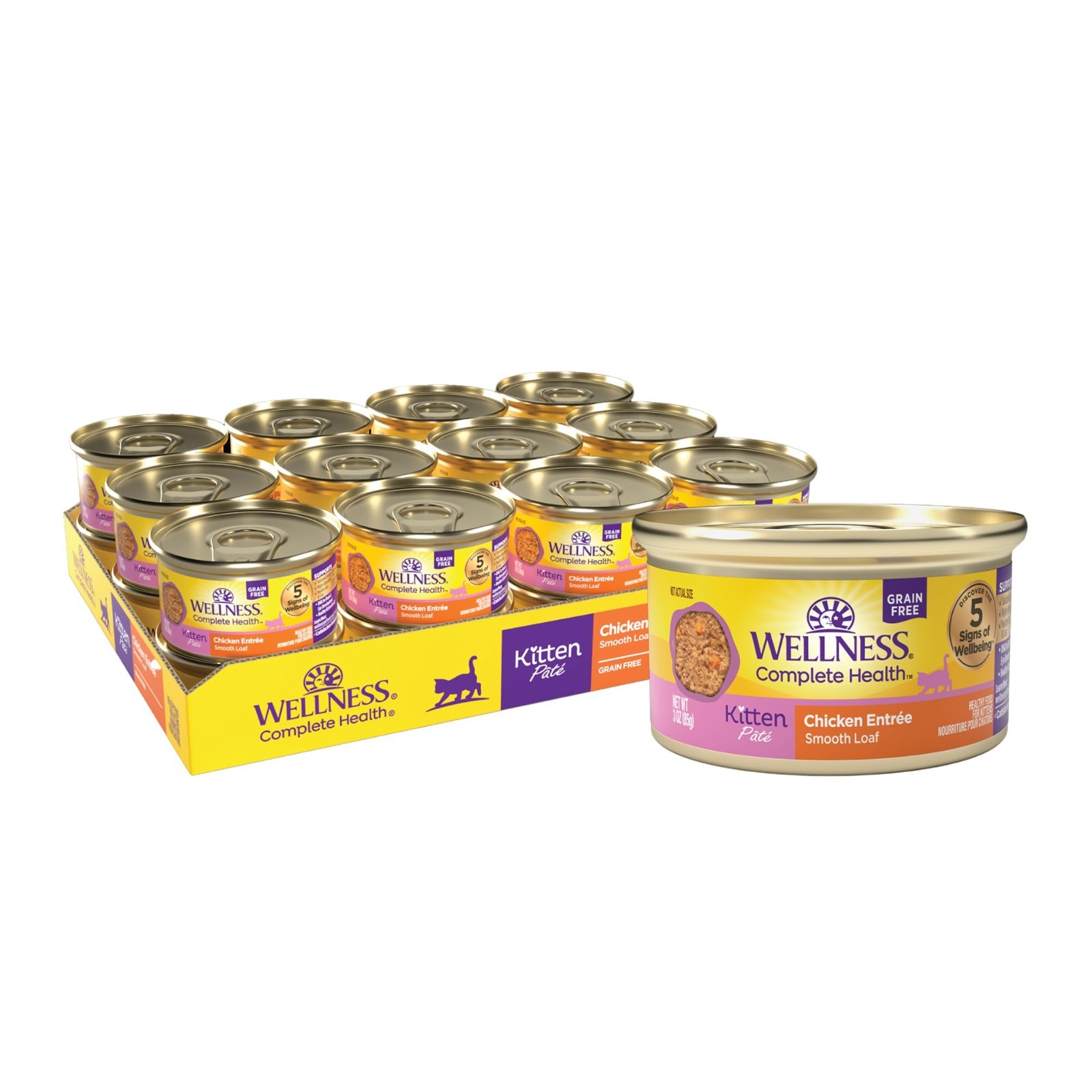Wellness Complete Health Pate Kitten Wet Cat Food, Chicken, 3 oz – 48 ct