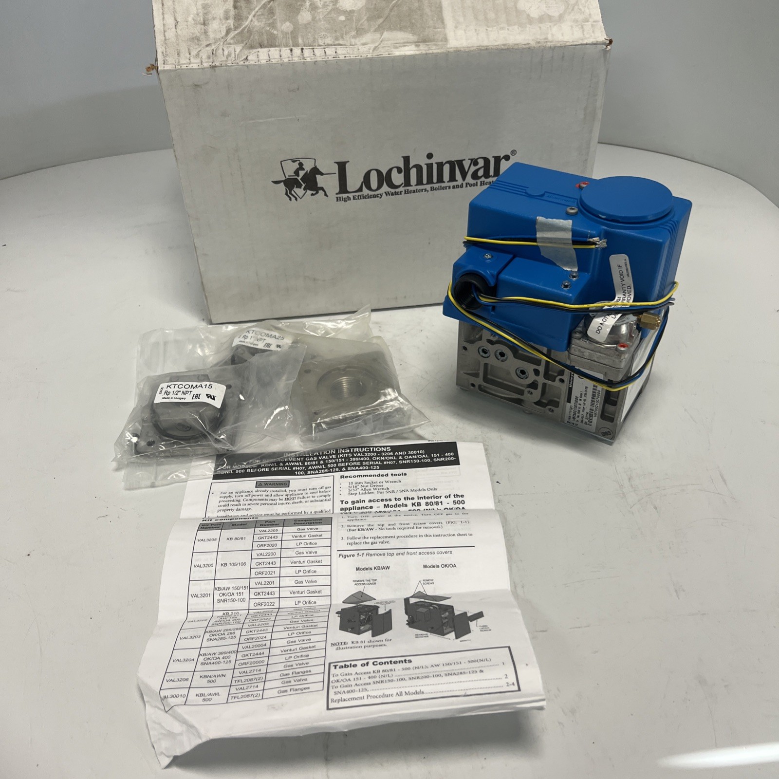 NEW, LOCHINVAR, 100172008, NATURAL GAS VALVE KIT, VAL3206, KBN/AWN 500(8L-2/8K-2