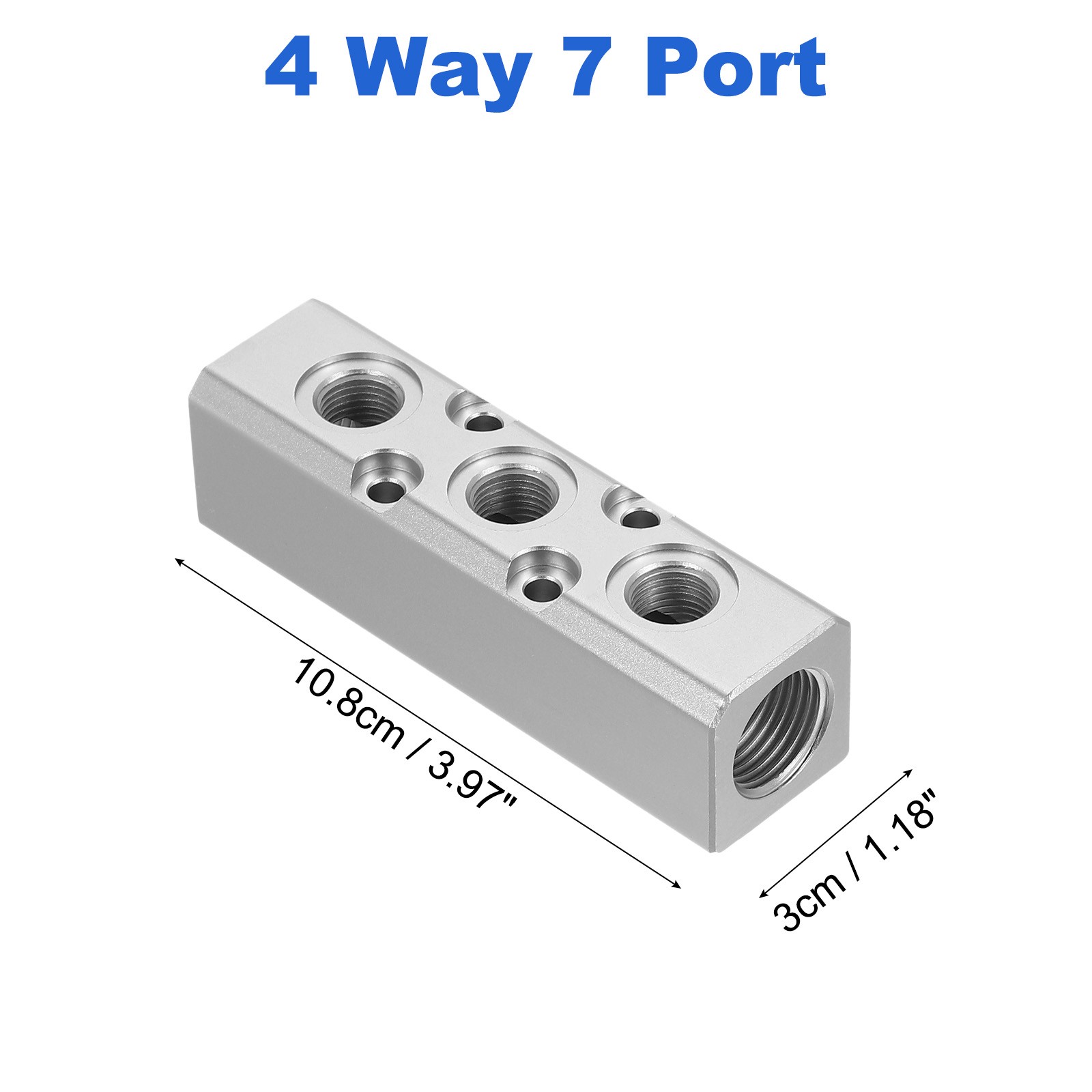 3 Way 5 Port 1/4″ Output Port 1/2″ Supply Port Air Hose Inline Manifold, Silver