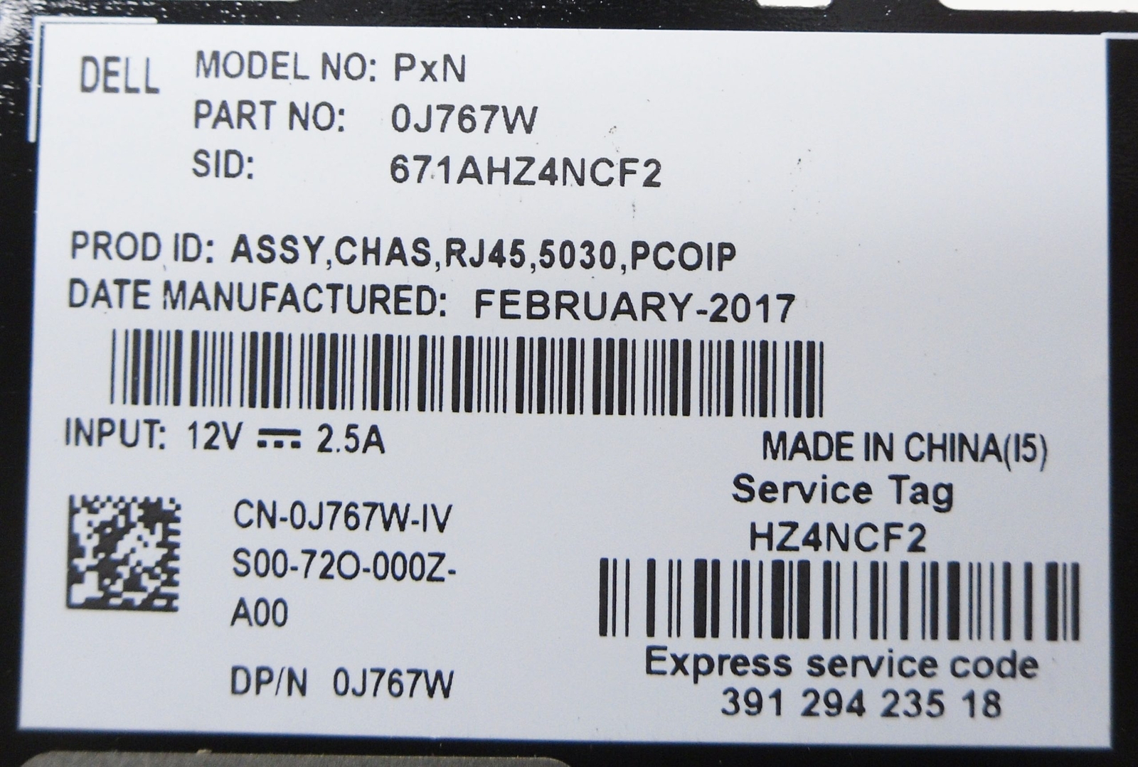 LOT OF 2 DELL PXN DESKTOP THIN CLIENT 12V 2.5A 0J767W
