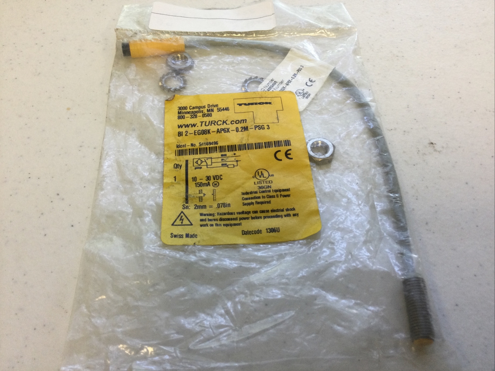 NEW TURCK BI 2-EG08K-AP6X-0.2M-PSG3, S466949, FREE SHIPPING