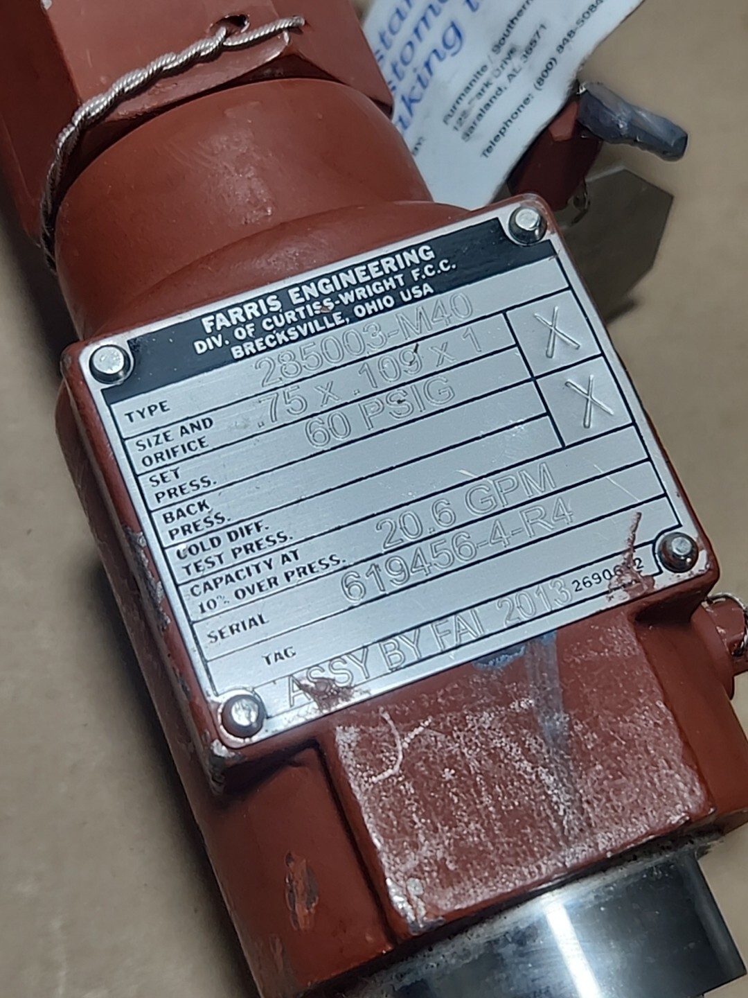 *NEW* Farris Engineering 285003-M40 Relief Valve .75 x .109 x 1″ 20.6 + Warranty