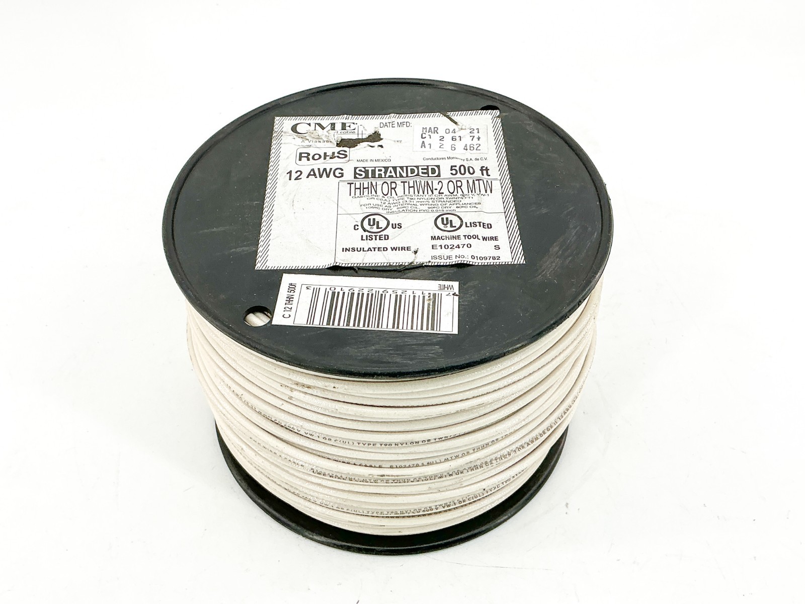 New CME E102470 12 AWG Stranded THHN OR THWN-2 OR MTW White 500ft