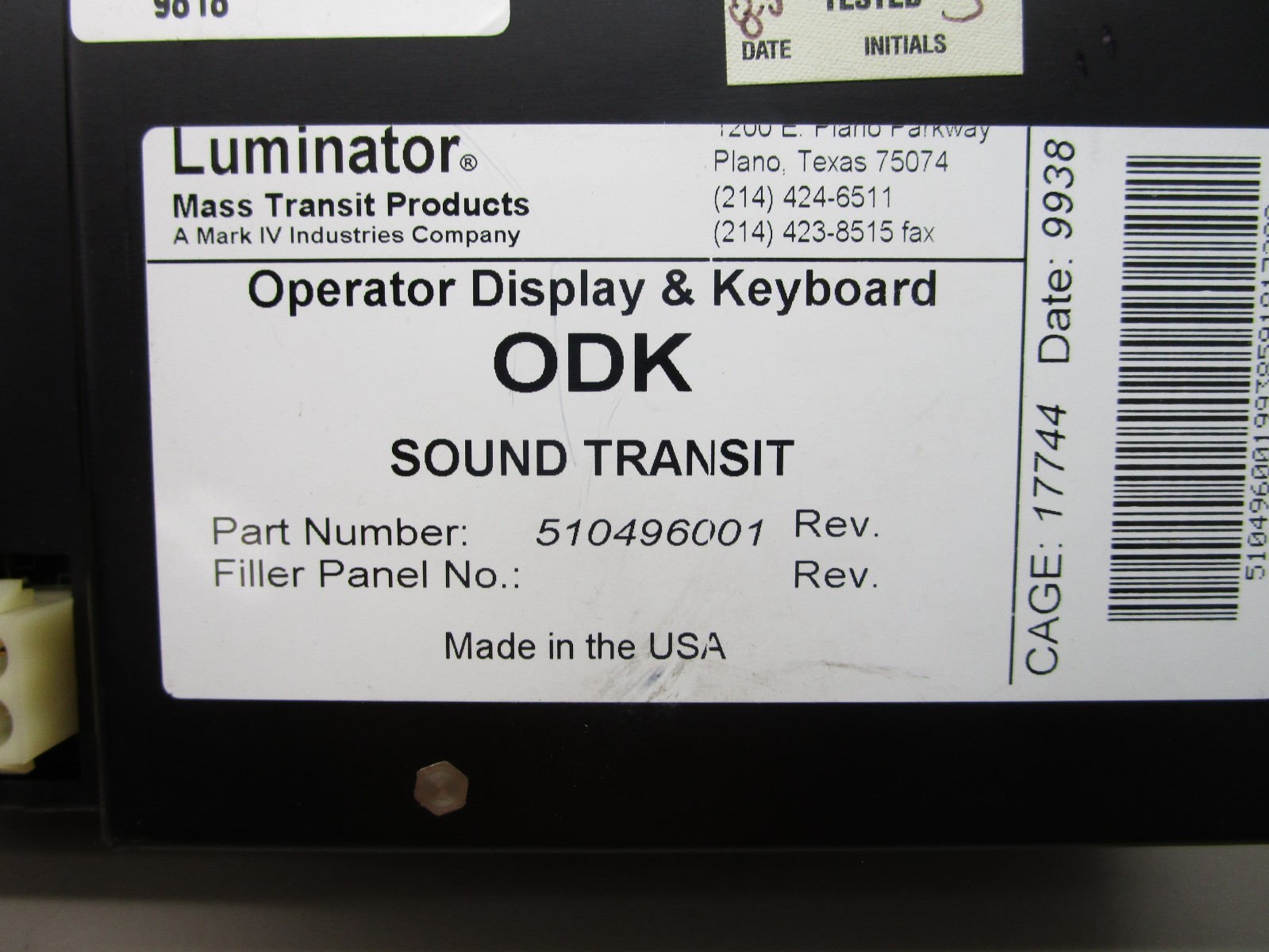 Luminator 510496001 MAX 2000 ODK Destination Sign Operator Display Keyboard