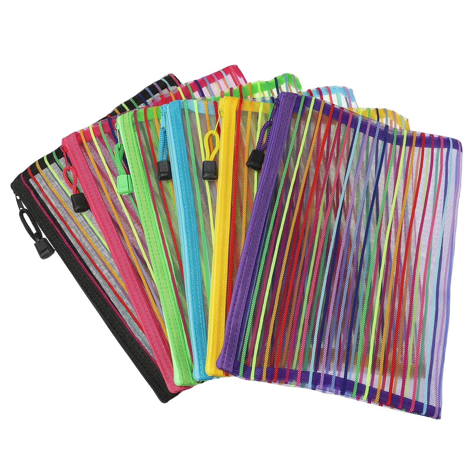 MECCANIXITY Mesh Zipper Pouch, A5 Nylon Cosmetic Bags Large, Multicolor