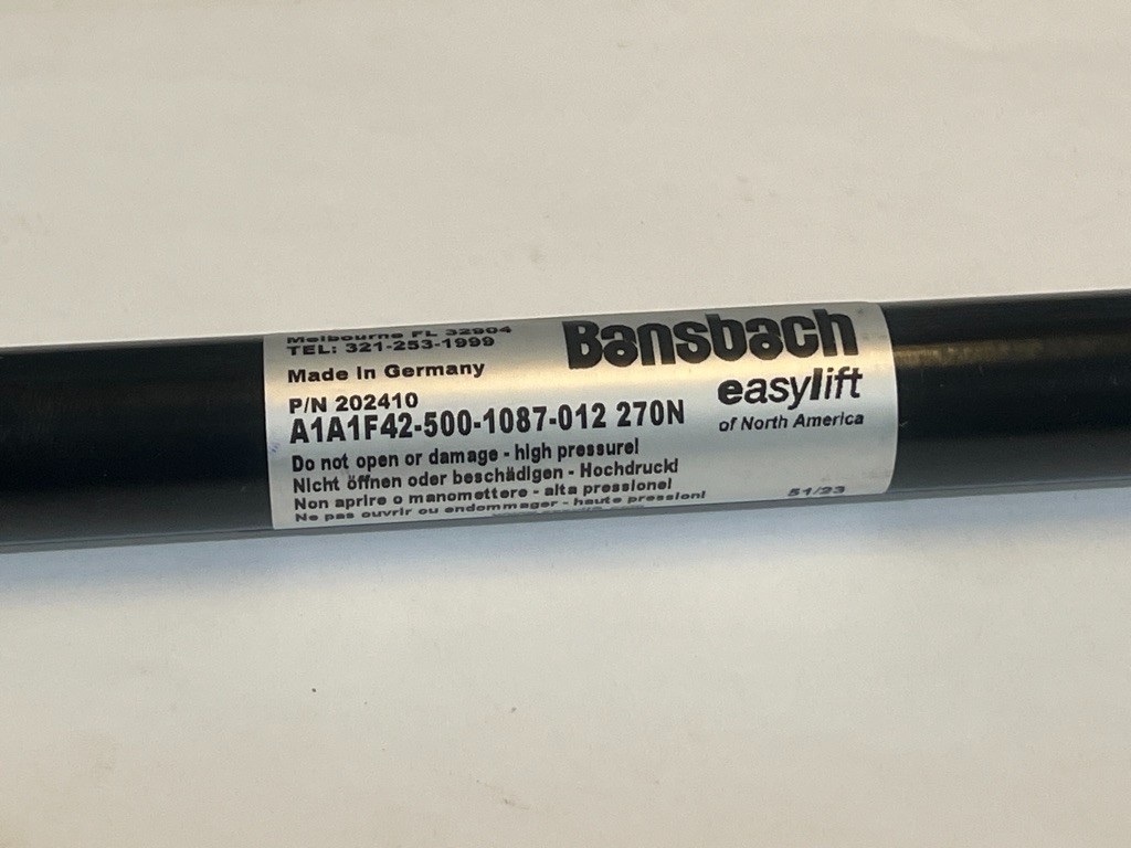 Bansbach Gas Spring 500mm Stroke Length 270 Newton Force A1A1F42-500-1087-012