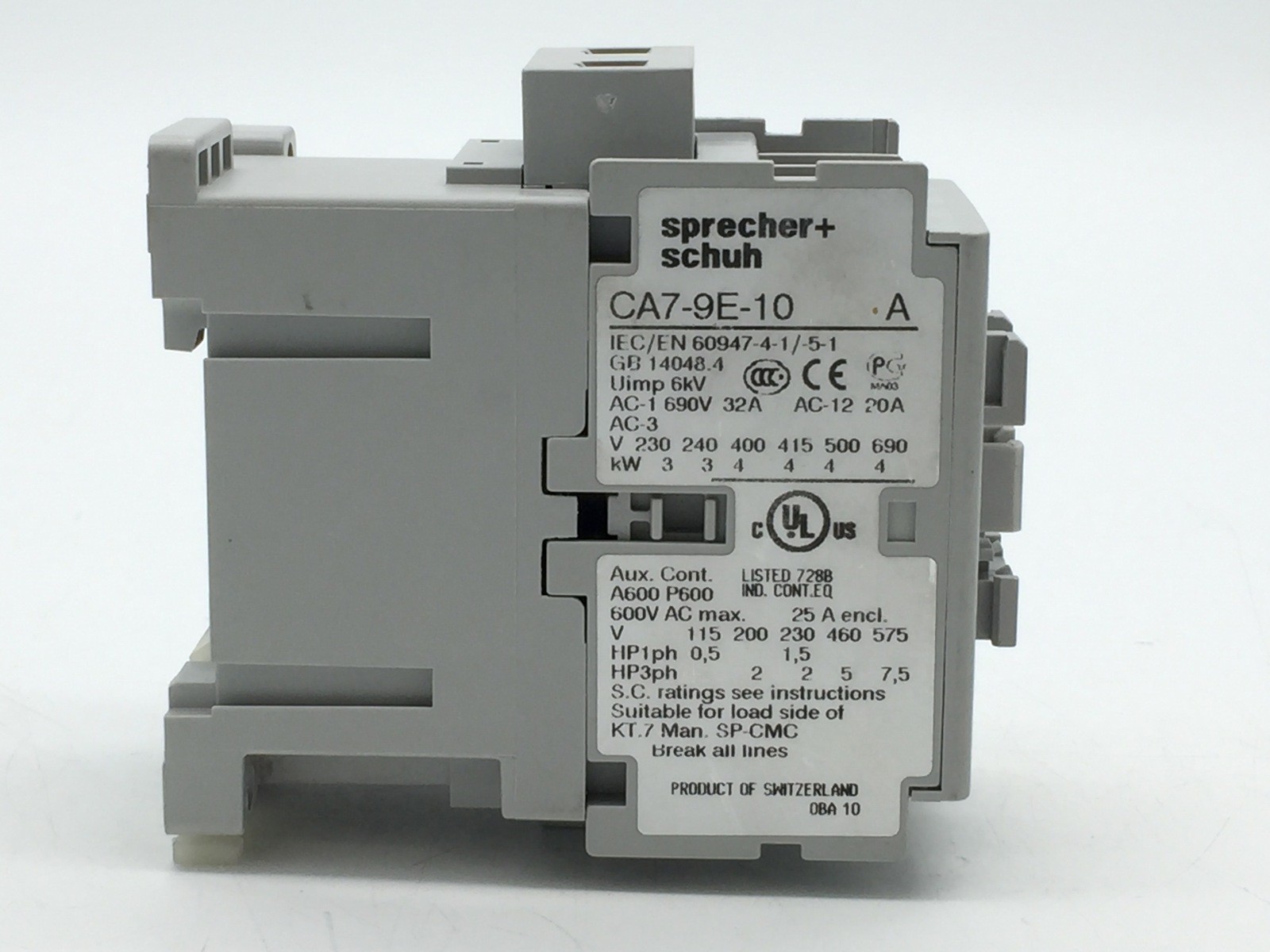 Sprecher + Schuh CA7-9E-10-24E Contactor 3P 24V DC E Coil CA7-9E-10