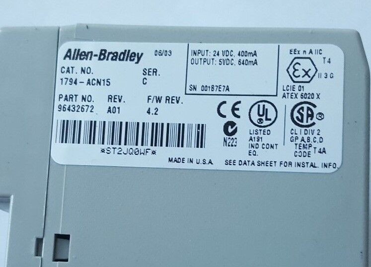ALLEN BRADLEY 1794-ACN15 SER C 96432672 A01 FLEX I/O TO CONTROLNET ADAPTER (RS3.