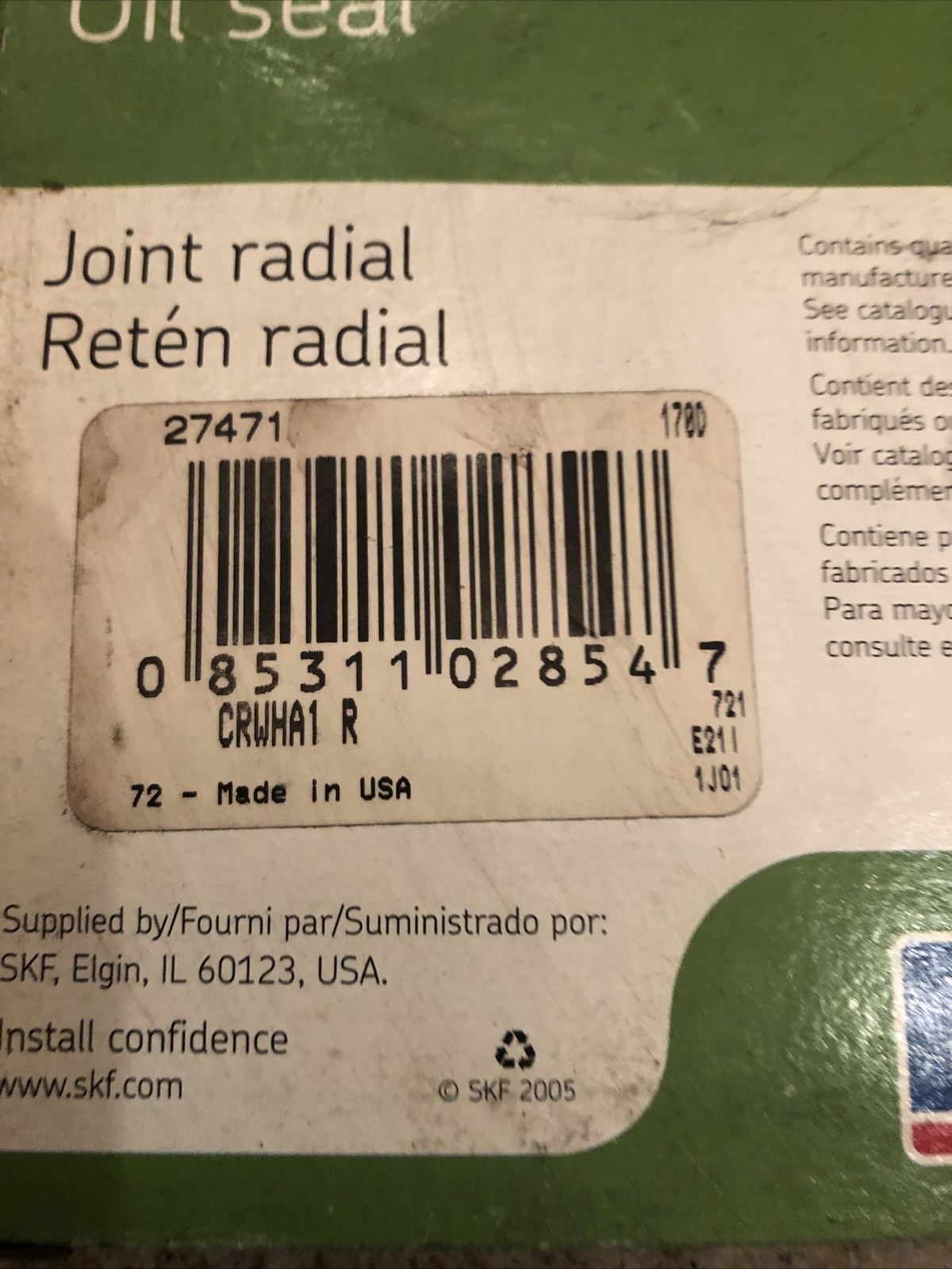 SKF Oil Seal 27471, Joint Radial Seal.