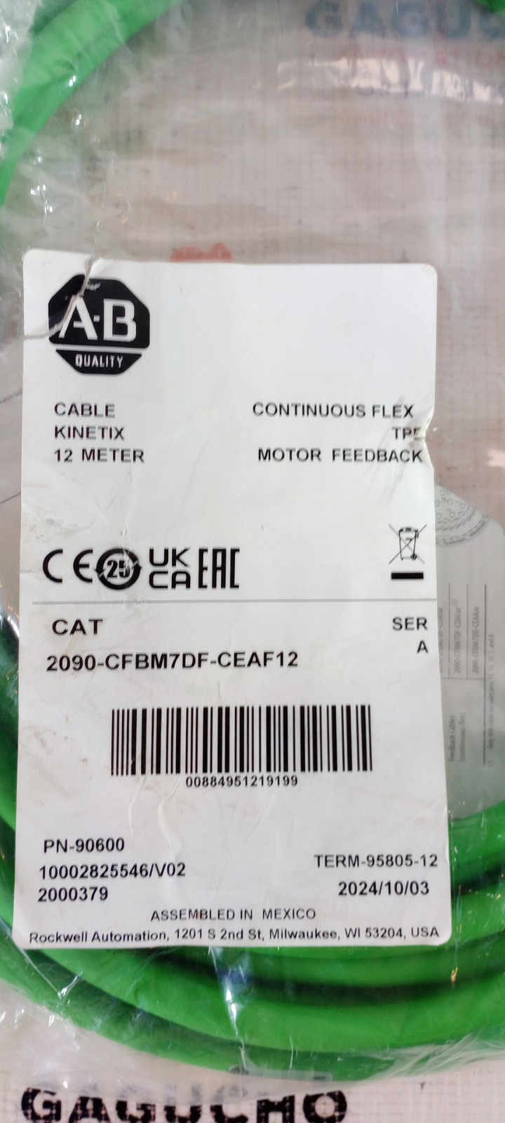 SURPLUS Allen-Bradley 2090-CFBM7DF-CEAF12, POWER AND FEEDBACK CABLE USA SELLER