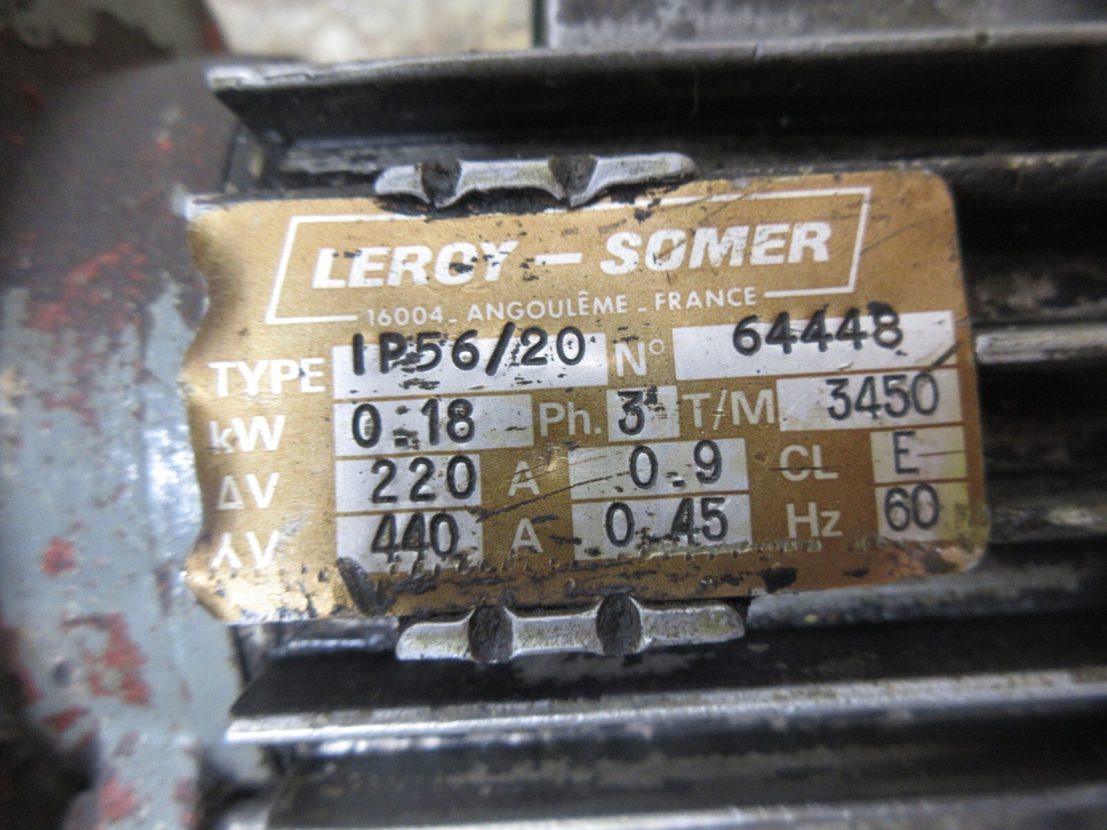LEROY-SOMER COOLANT PUMP CINCINNATI MILL CNC IP56/20 64448 0.18 PH.3