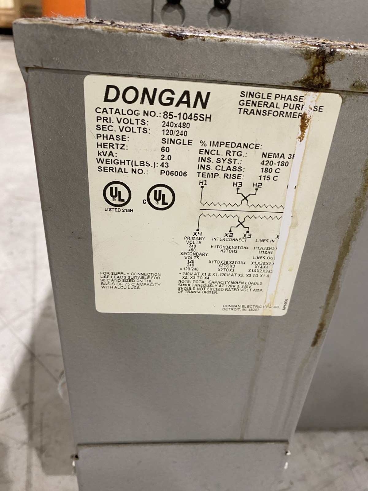 Dongan 63-6315SH 15KVA 4480/208~120 with Dongan 85-1045SH 240×480/120/240