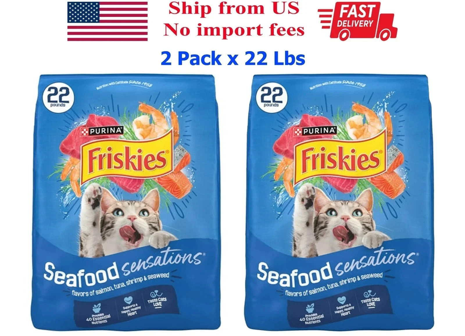 2 Pack – Friskies Seafood Sensations Adult Cat Dry Food – Seafood, 22 Lb