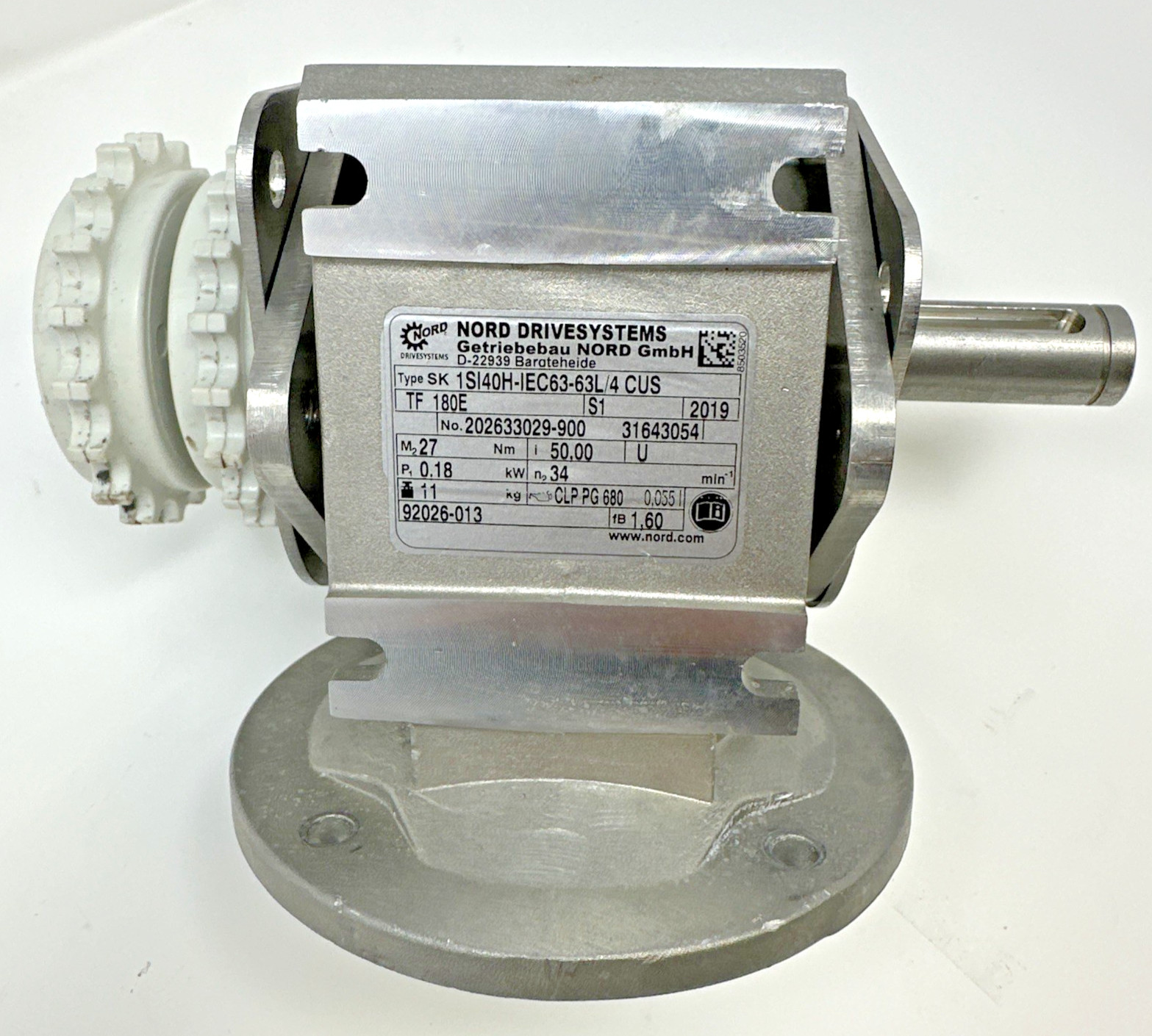 Nord SK1SI40H Worm Gear Reducer 50:1 IEC63 0.18kW 20mm Shaft