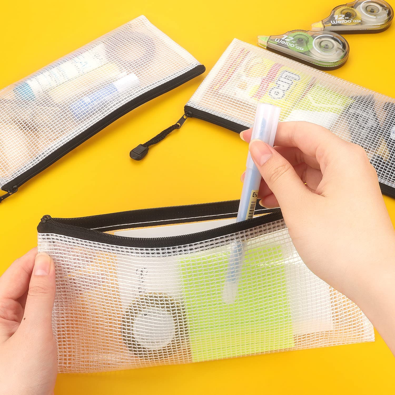 Tamaki 10 Pack Small Mesh Zipper Pouch Document Waterproof A6, 10 Black