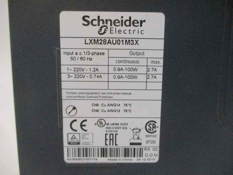 SCHNEIDER ELECTRIC LXM28AU01M3X 220VAC 2.7A UNMP