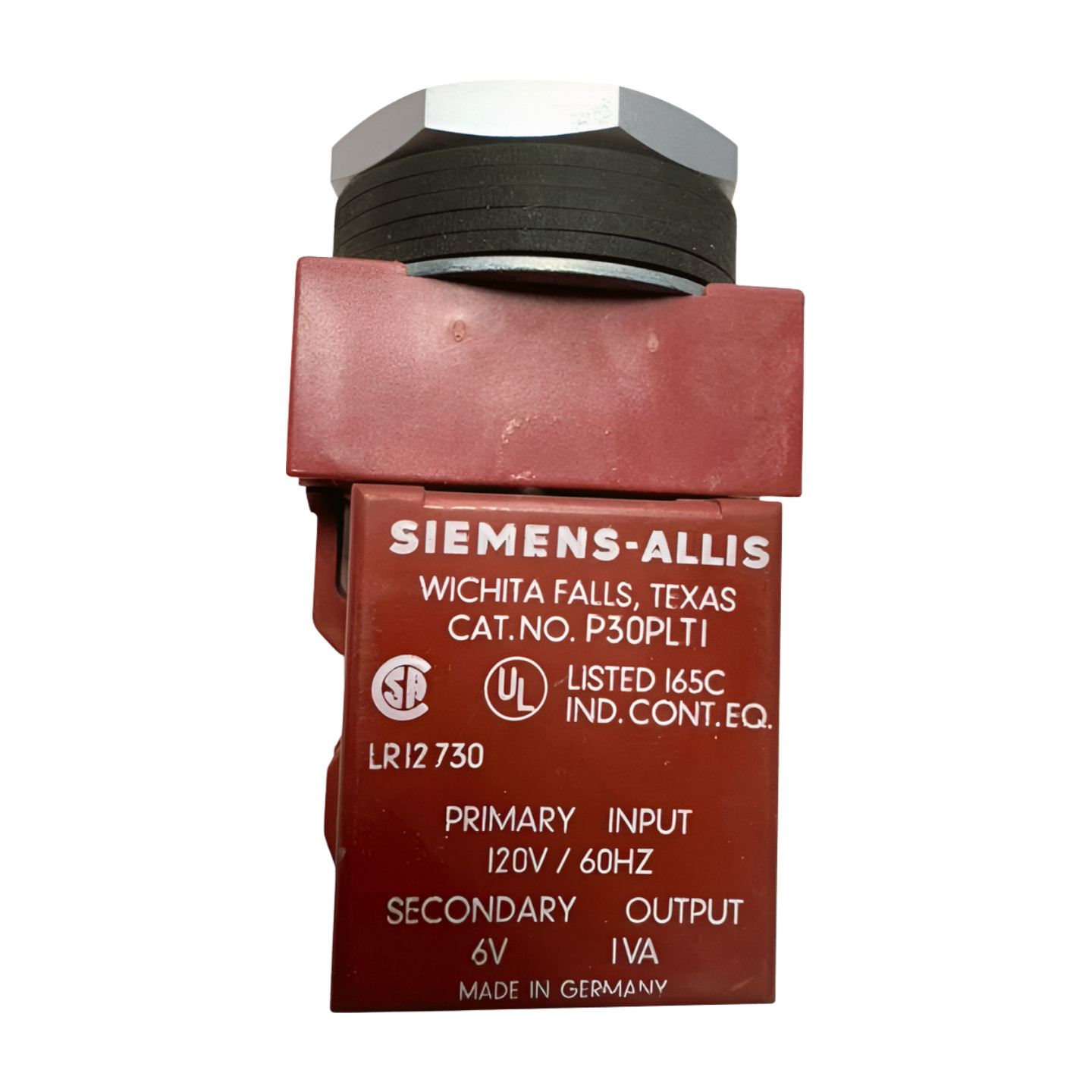 Siemens-Allis P30PLST1 Pilot Light STD TRANSF Control Button, 120V/60Hz, 6V, 1VA