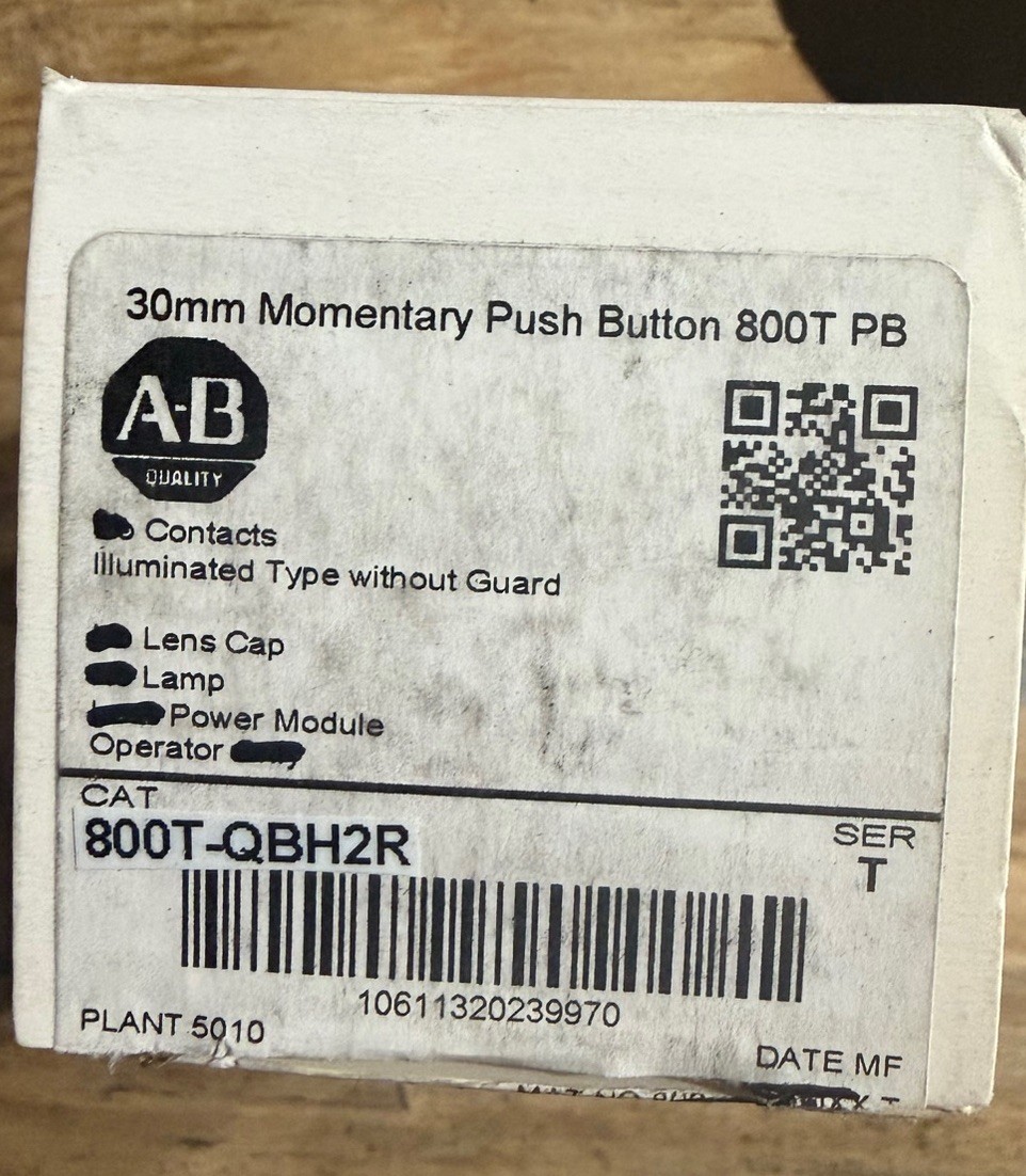 ALLEN BRADLEY 800T-QBH2R PUSHBUTTON ILL 12-130V RED LED HIGH VIS SERIES U NIB