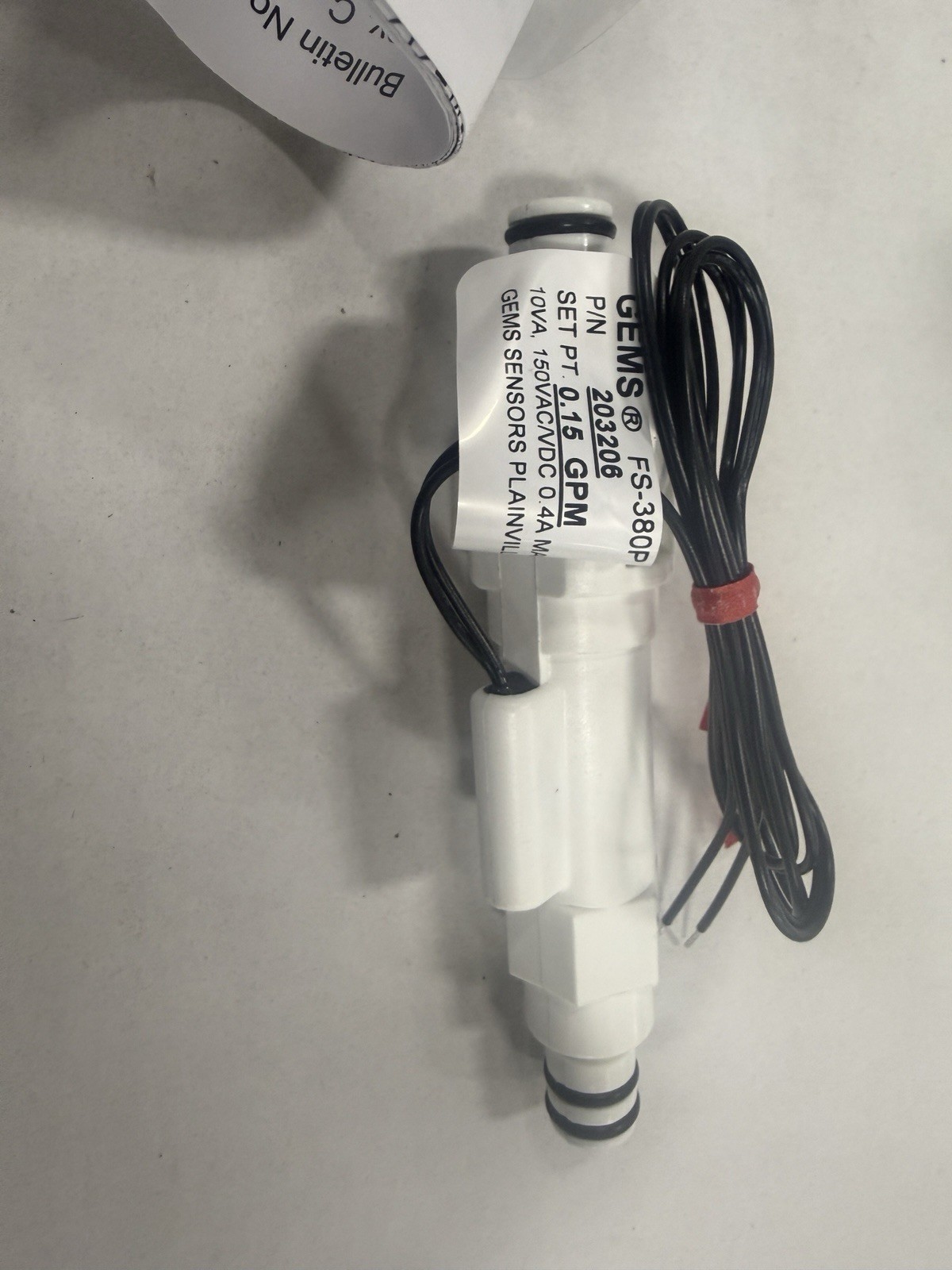 Gems FS‑380P Inline Flow Switch – Model 203206 – 0.15 GPM – NEW in Box