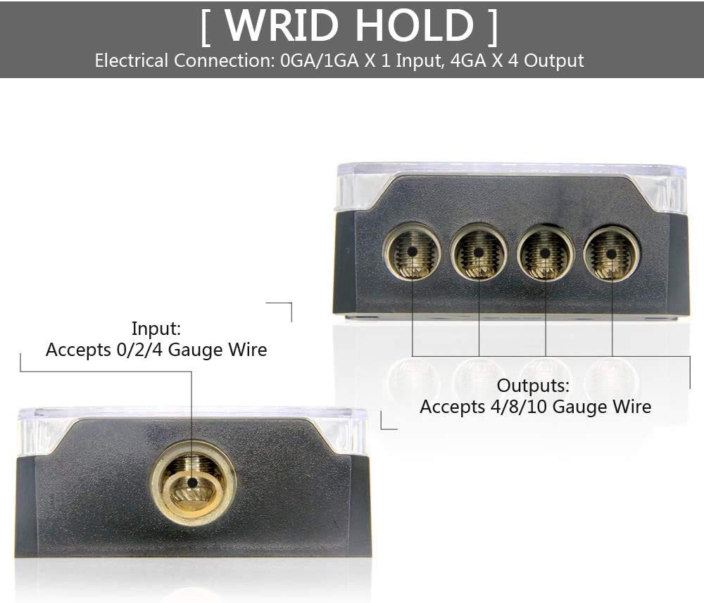 RKURCK 4 Way Power Distribution Block, 0/2/4 AWG Gauge in, 4/8/10 4 2Pack
