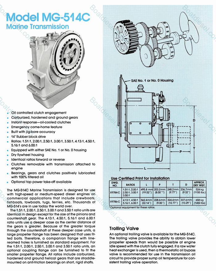Twin Disc Marine MG-514B // 5.16:1 Ratio Marine Transmission , Gearbox