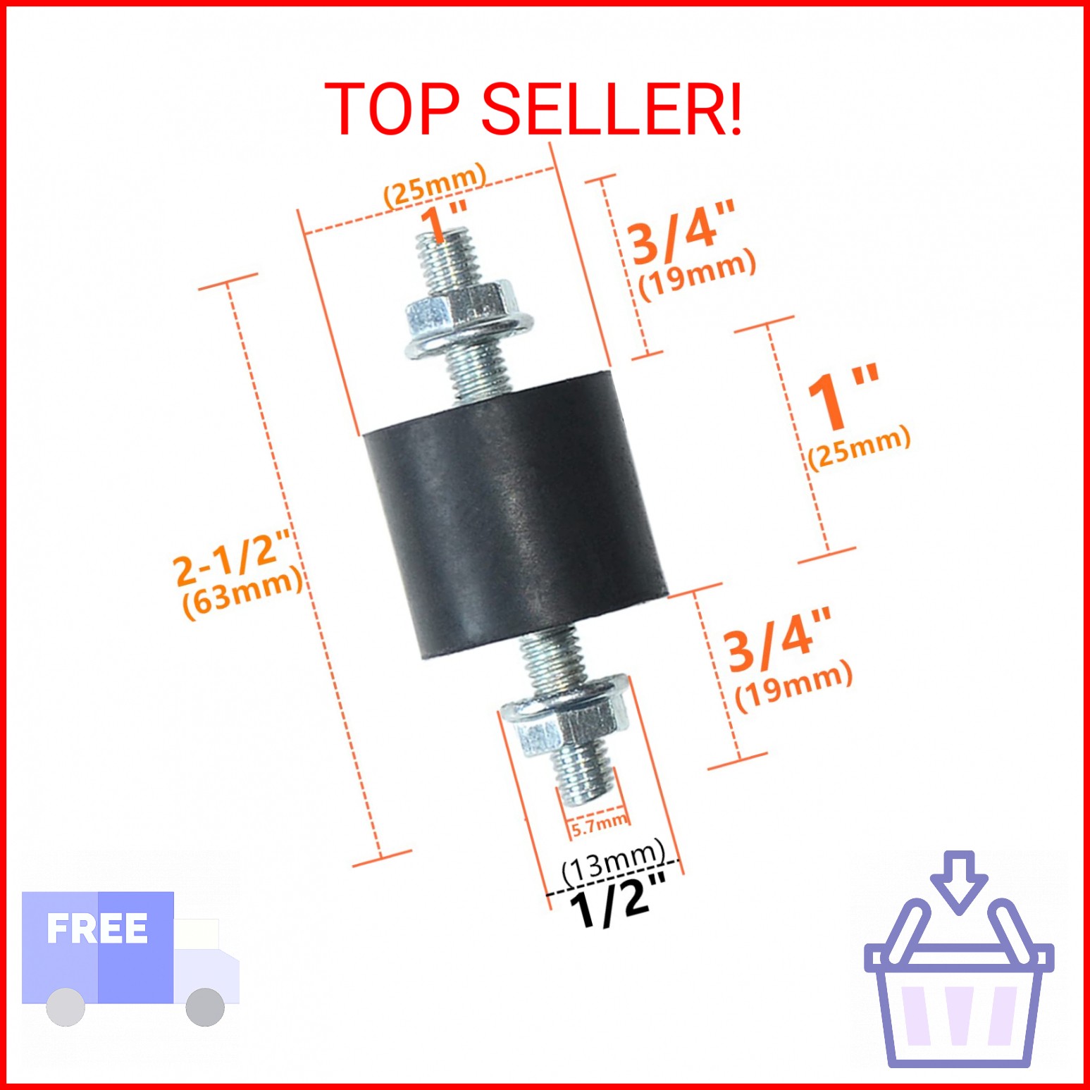 4pcs 25 x 25mm Rubber Mounts Rubber Vibration Isolator Mounts Shock Absorber wit