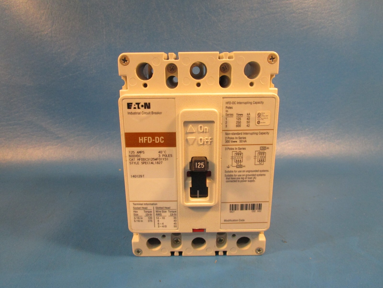 Eaton HFDDC3125WF01Y31, Molded Case Breakers (MCCBs) HFD 3P 125A 600V 50/60Hz 3P