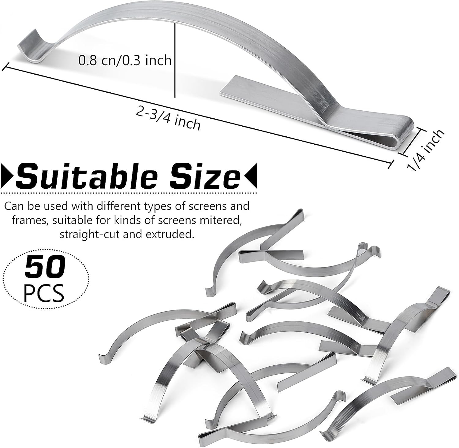 50 Pcs Window Screen Tension Spring, Durable Corner Mount Flat Silver