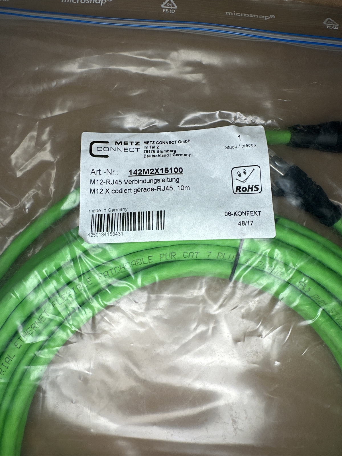 Metz Connect 142M2X15100 M12-RJ45 10m