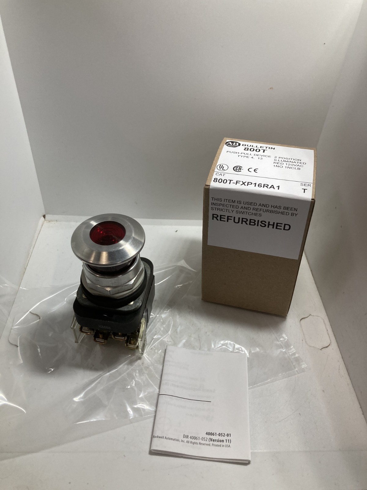 ALLEN BRADLEY 800T-FXP16RA1 PUSH PULL 2 POS ILL RED 120VAC 1NO/1NCLB SERIES T