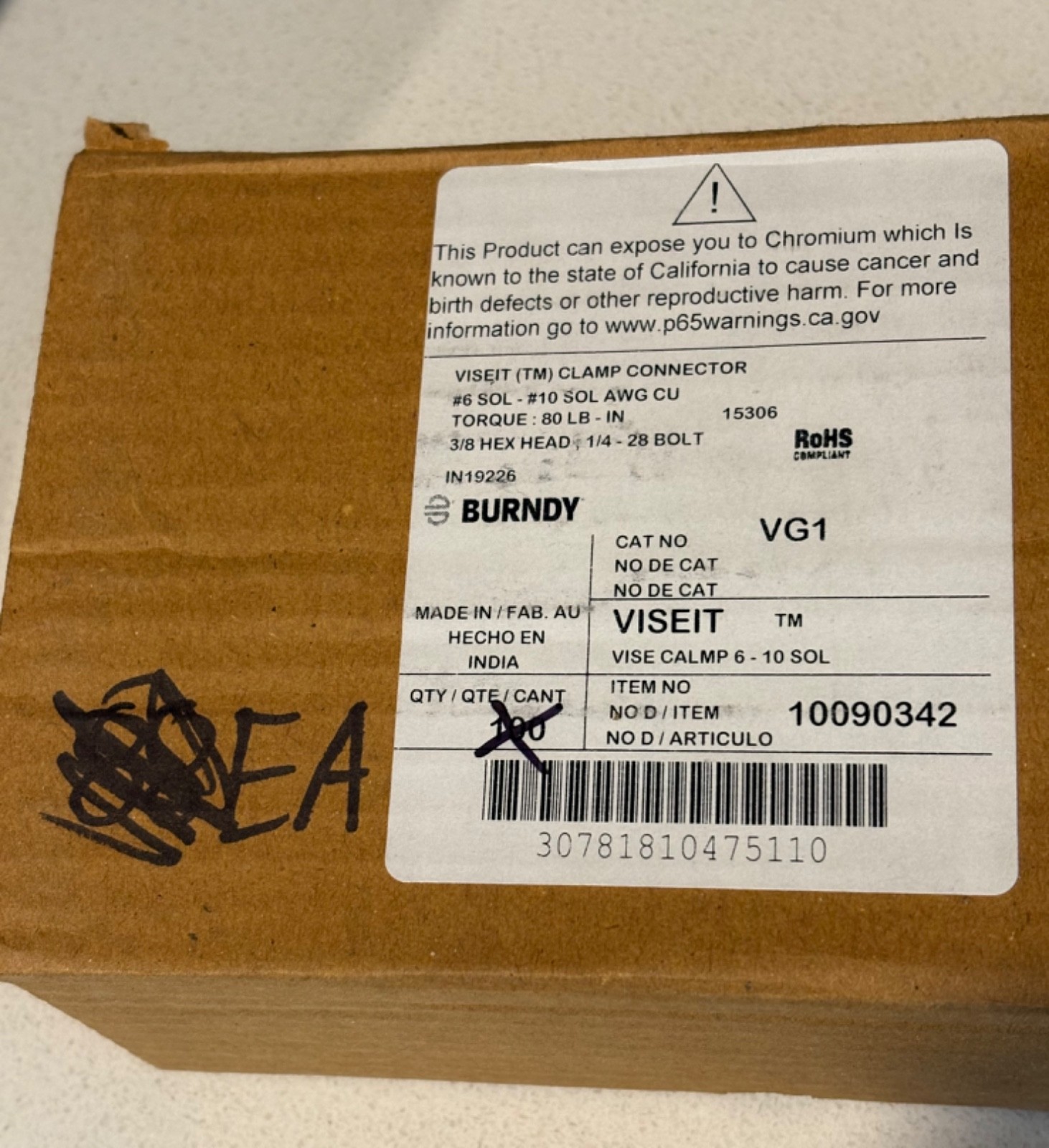 Burndy VG1 VISEIT Vice Clamp #10090342 Copper Alloy Connector #6-#10 Sol 10-PACK
