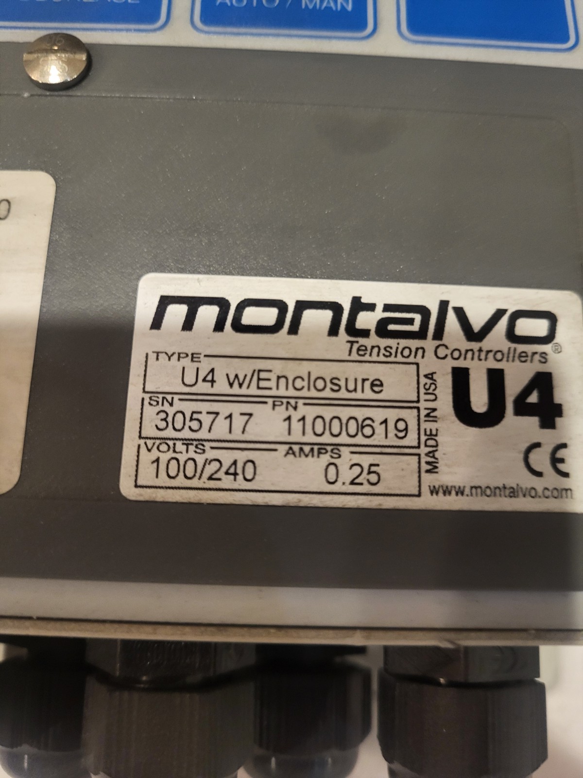 Montalvo U4 Tension Controller with Enclosure, MPN 11000619