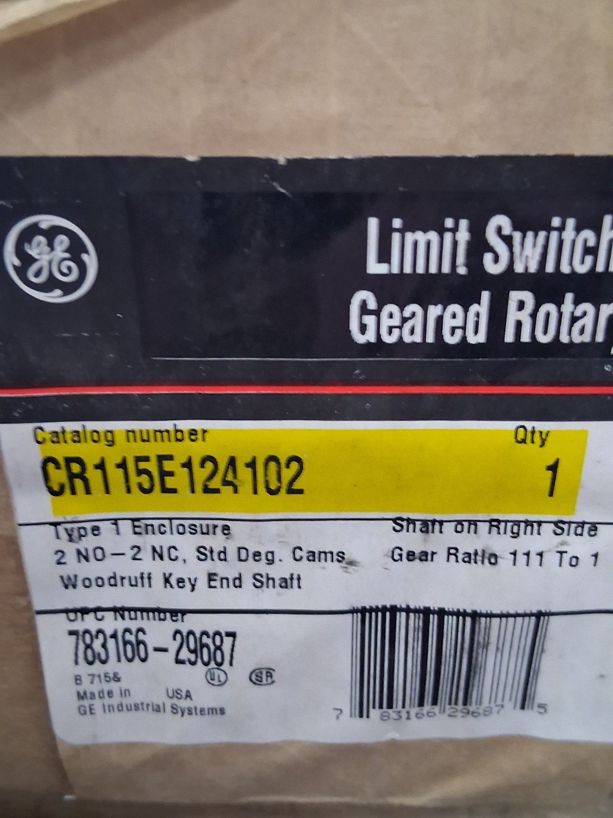GENERAL ELECTRIC CR115E124102 LIMIT SWITCH GEARED ROTARY 2NO/2NC SHAFT ON R NIB