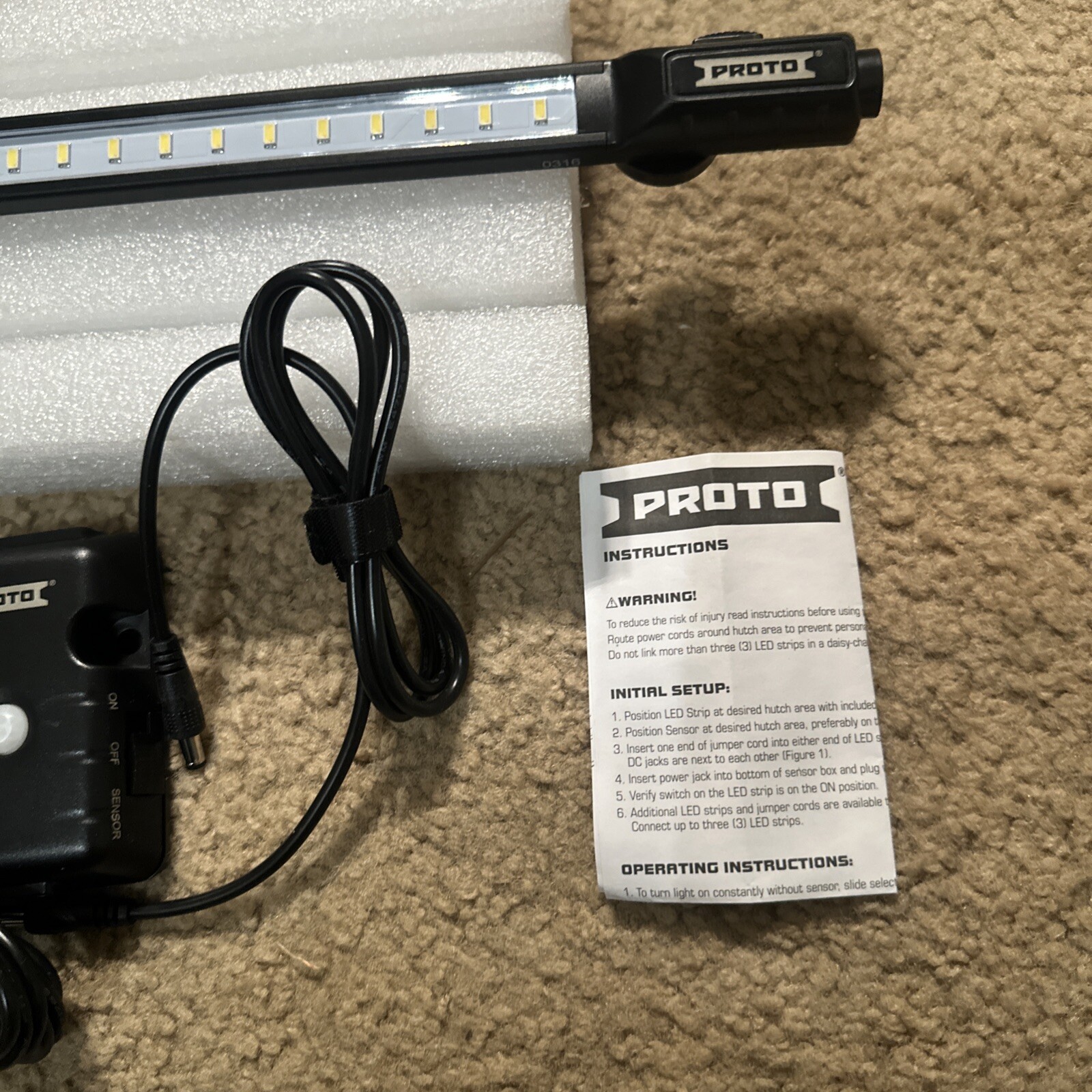 Proto Tools LED Automatic Hutch Light Strip w/ Cord, Motion Detector