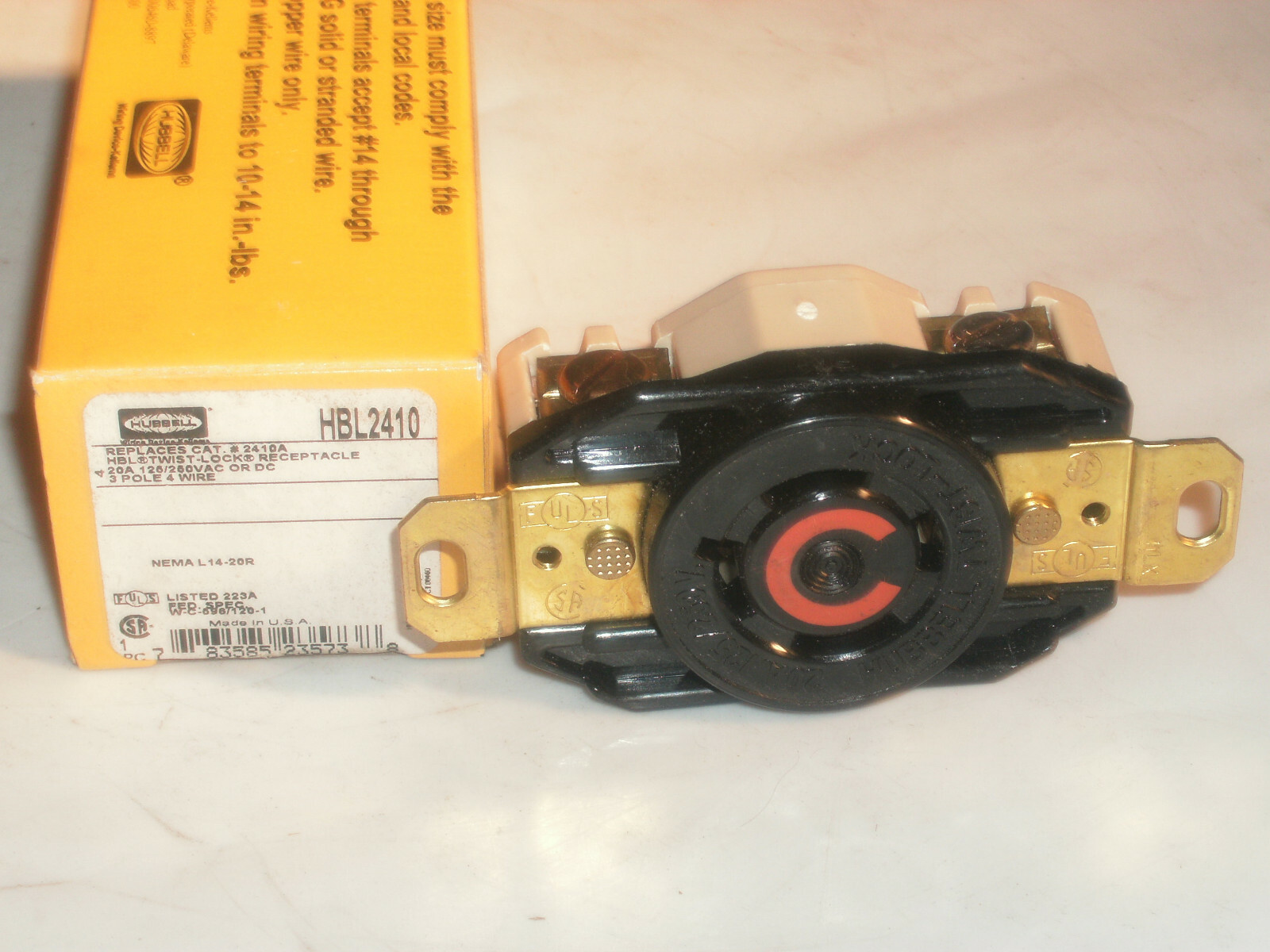 HUBBELL HBL2410 TWIST-LOCK RECEPTACLE 20A 125/250V NEMA L14-20R 3P 4W 2410A