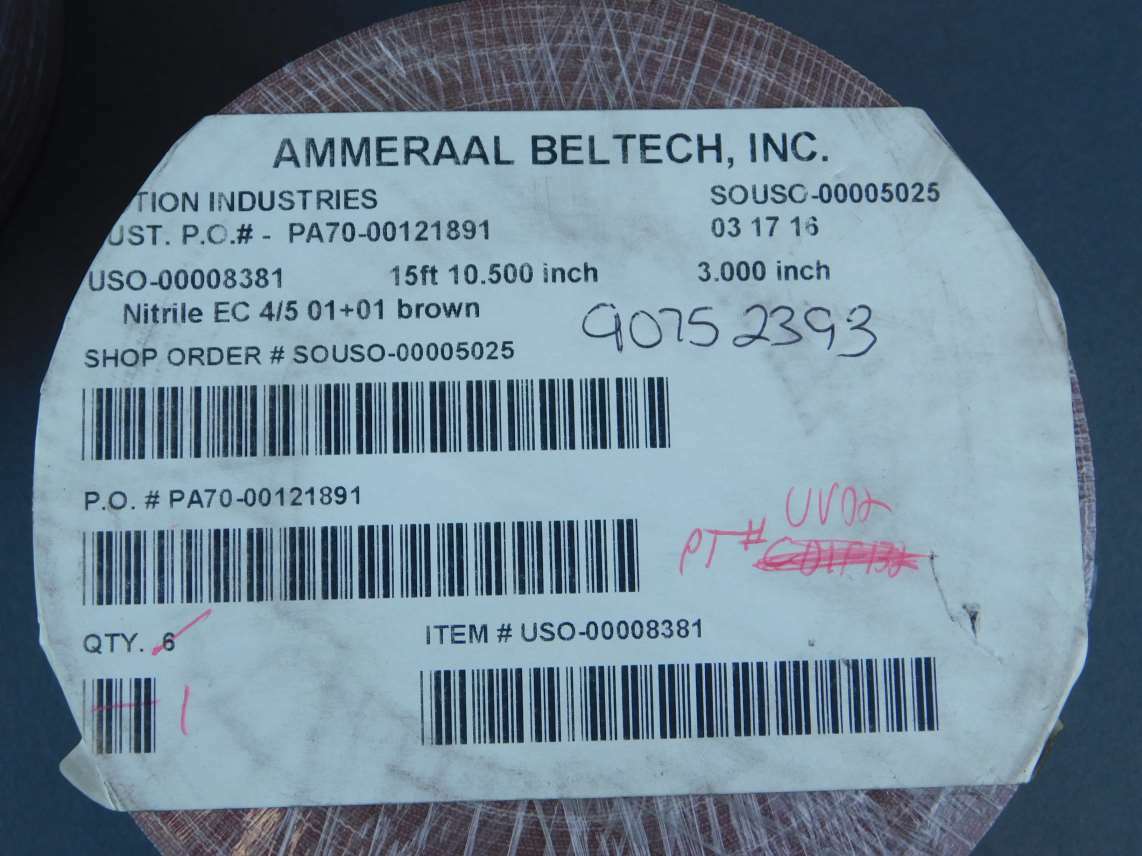Ammeraal Beltech 15′ 10.5″ x 3″ Nitrile Brown Conveyor Belt UV06 – NEW Surplus!