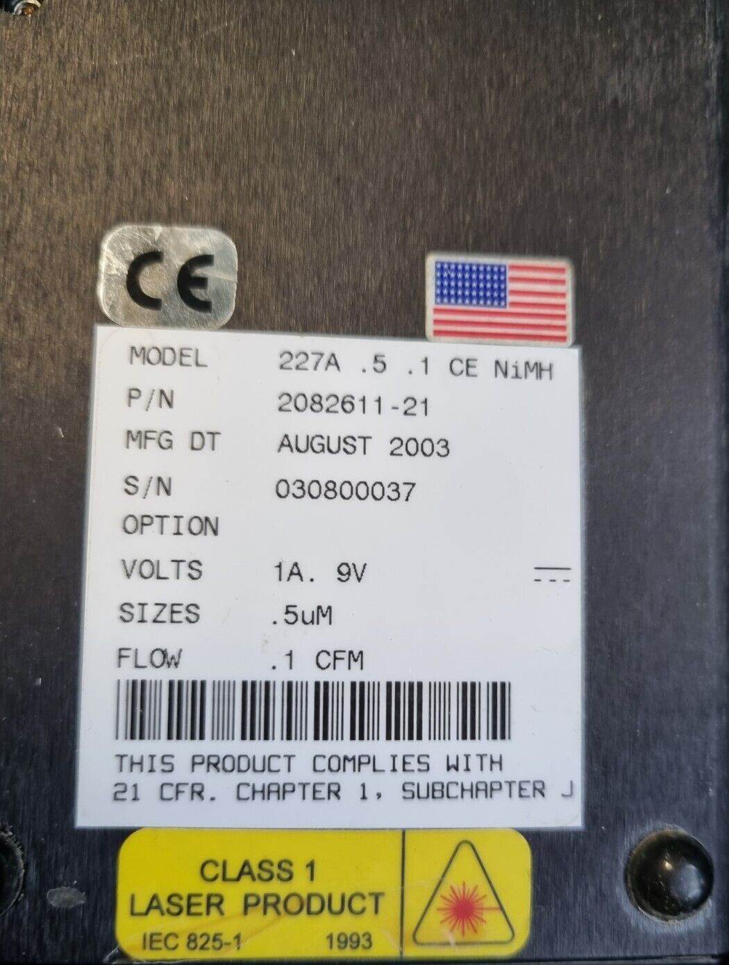 METONE 227A .5.1CE 2082611-21 LASER PARTICLE COUNTER W/ AP2072EF POWER SUPPLY W/