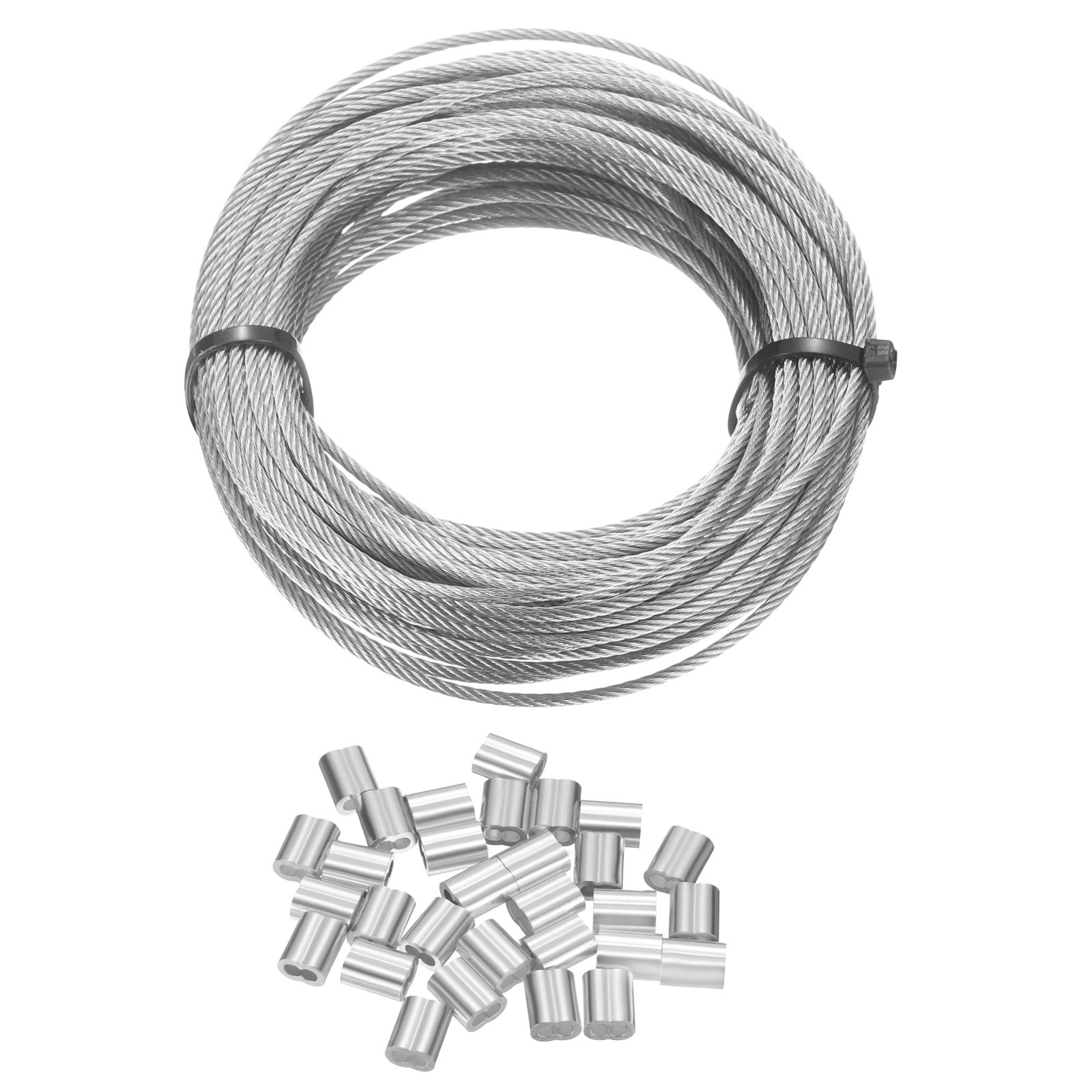 50ft (15M) 1.8mm Stainless Steel Wire Rope 7×7 Strand with 20pcs Loop Sleeves