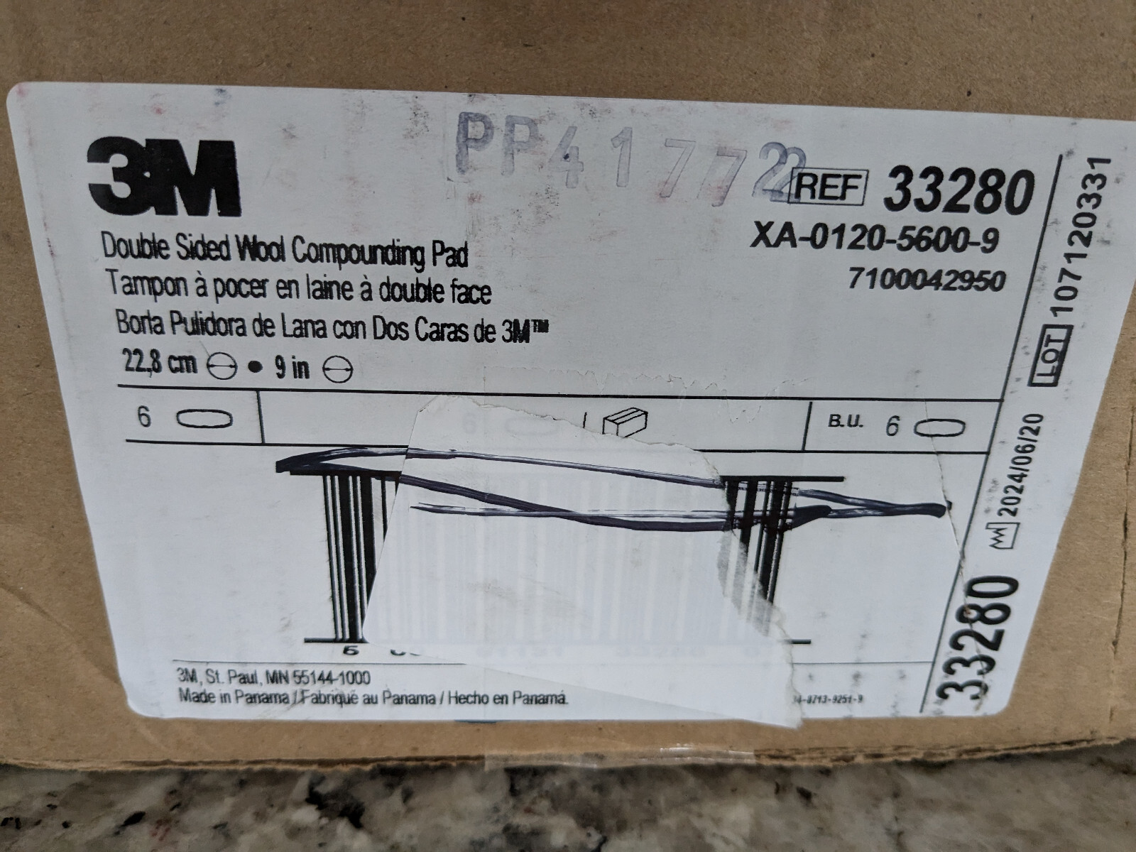 NEW 3M Wool Compounding Pad, 33280, 9 in, Double Sided, 6 per case (Case of 6)