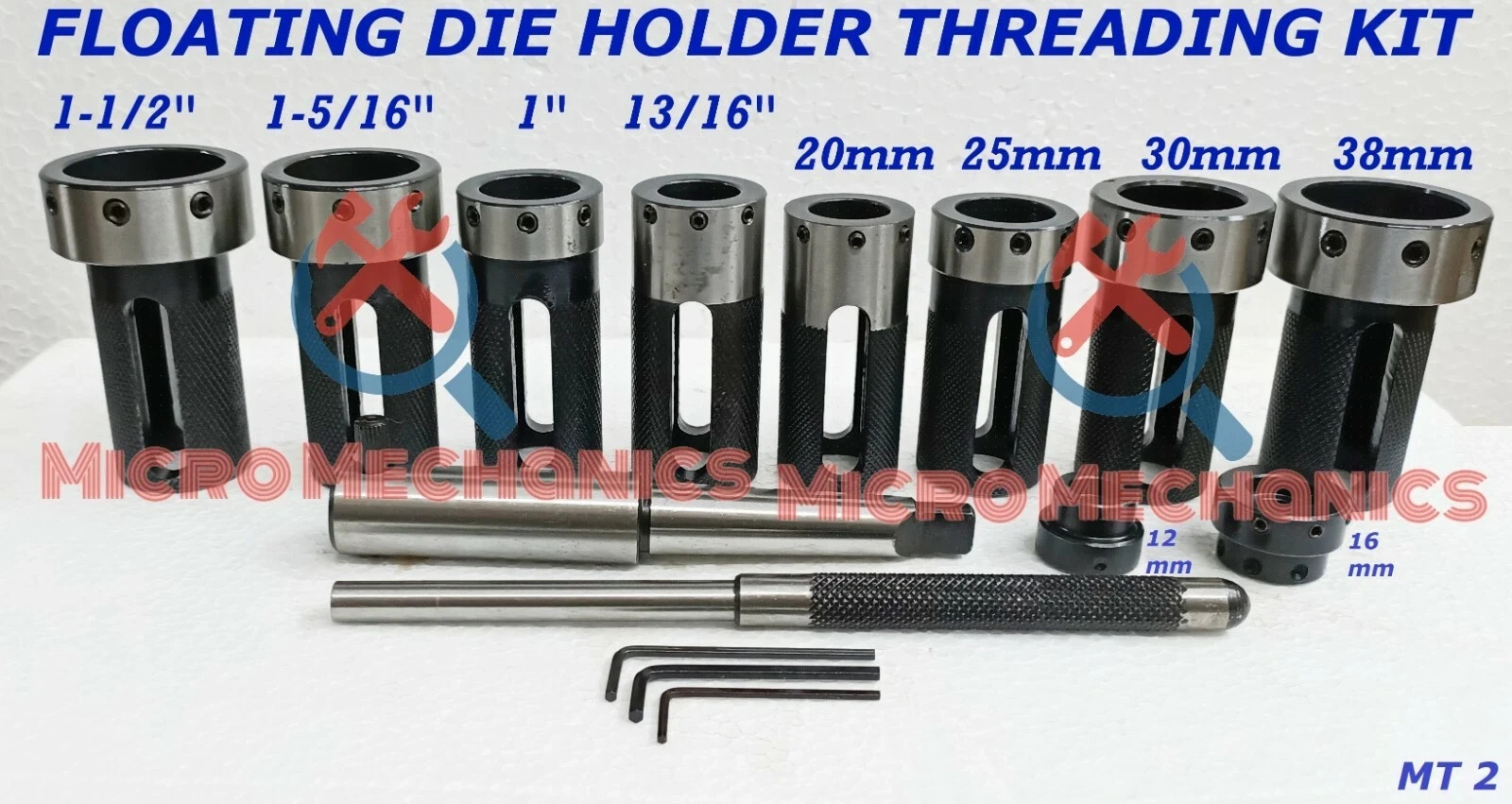 MT2 Lathe Tailstock Die Holder Floating Type 2MT Shank Lathe 10x Threading Kit