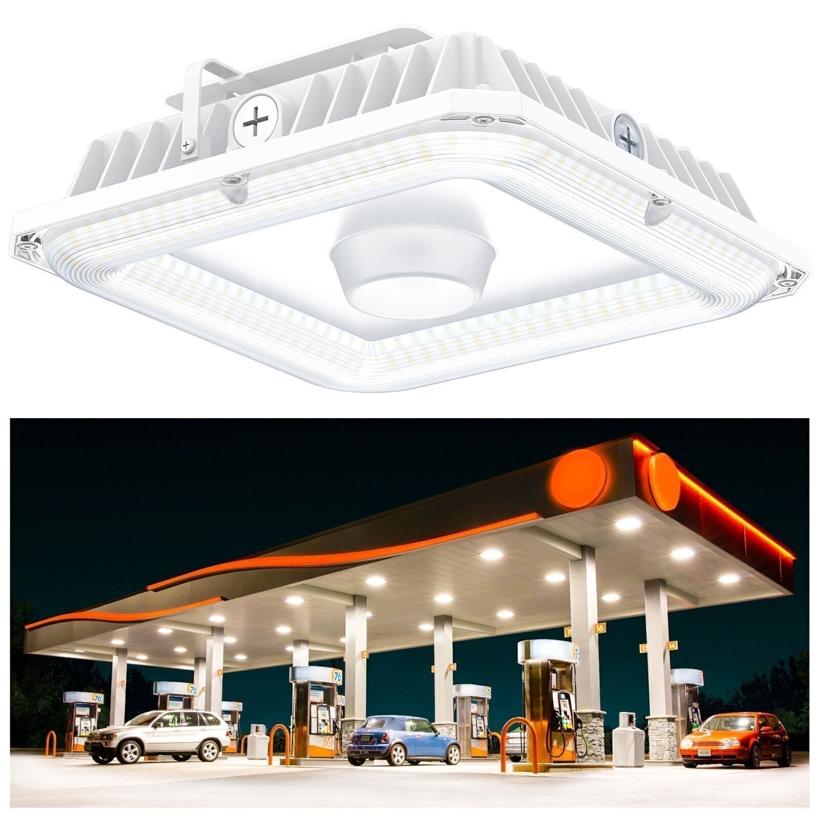 2Pack 100W LED Canopy Light for Gas Station 13500LM Parking Lot Garage Lighting